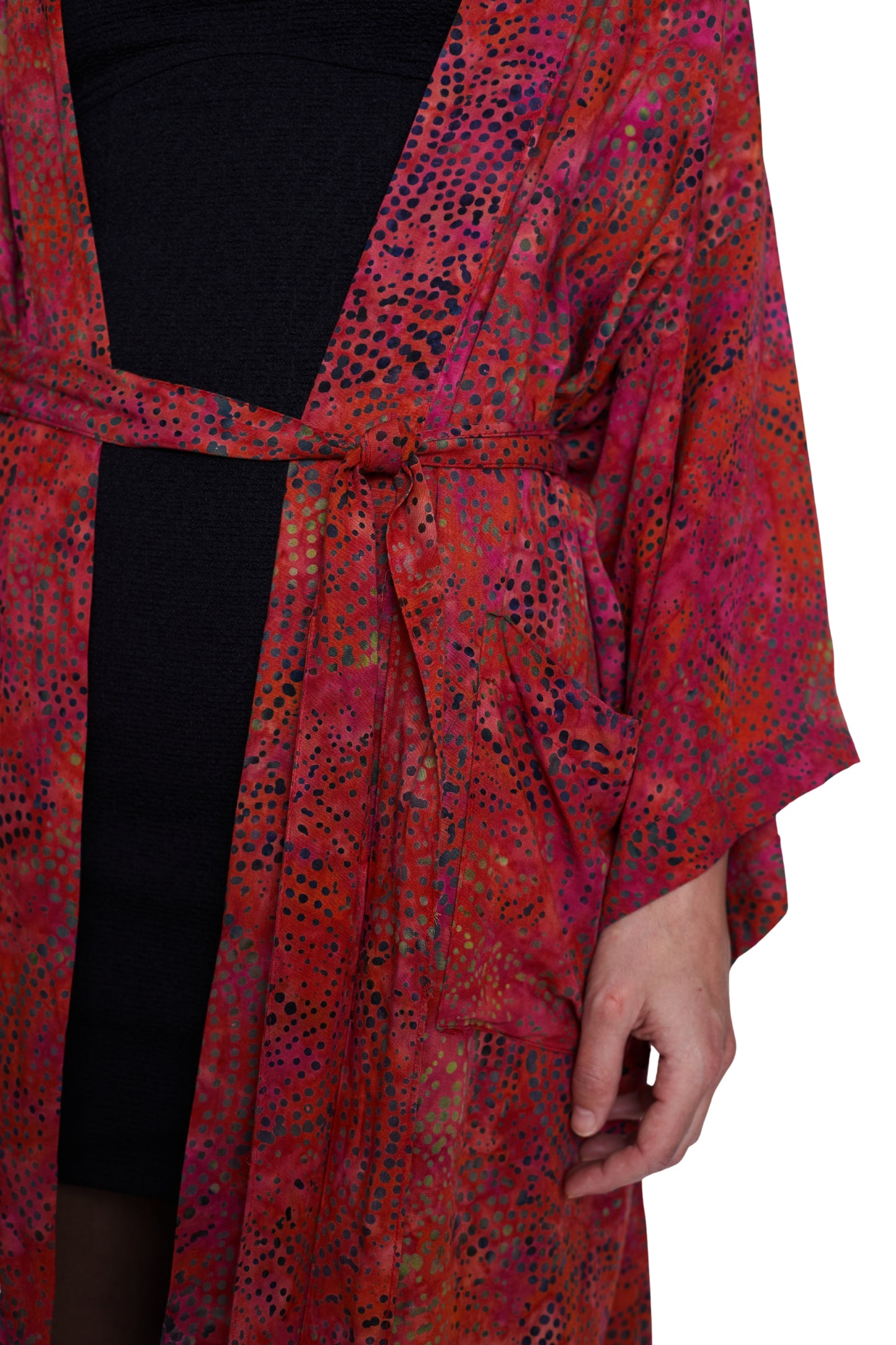 Long Cherry-Red handmade Kimono