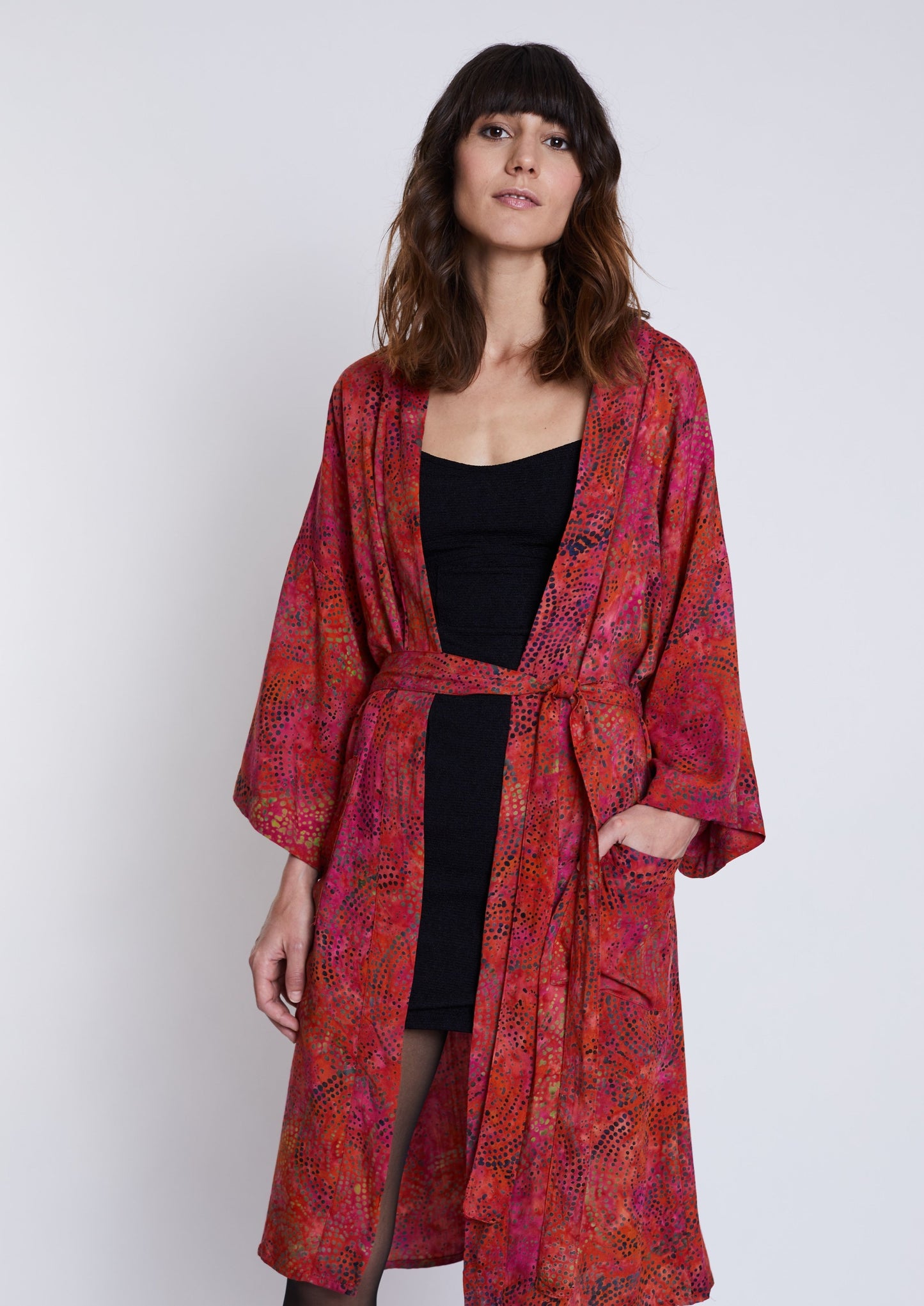 Long Cherry-Red handmade Kimono