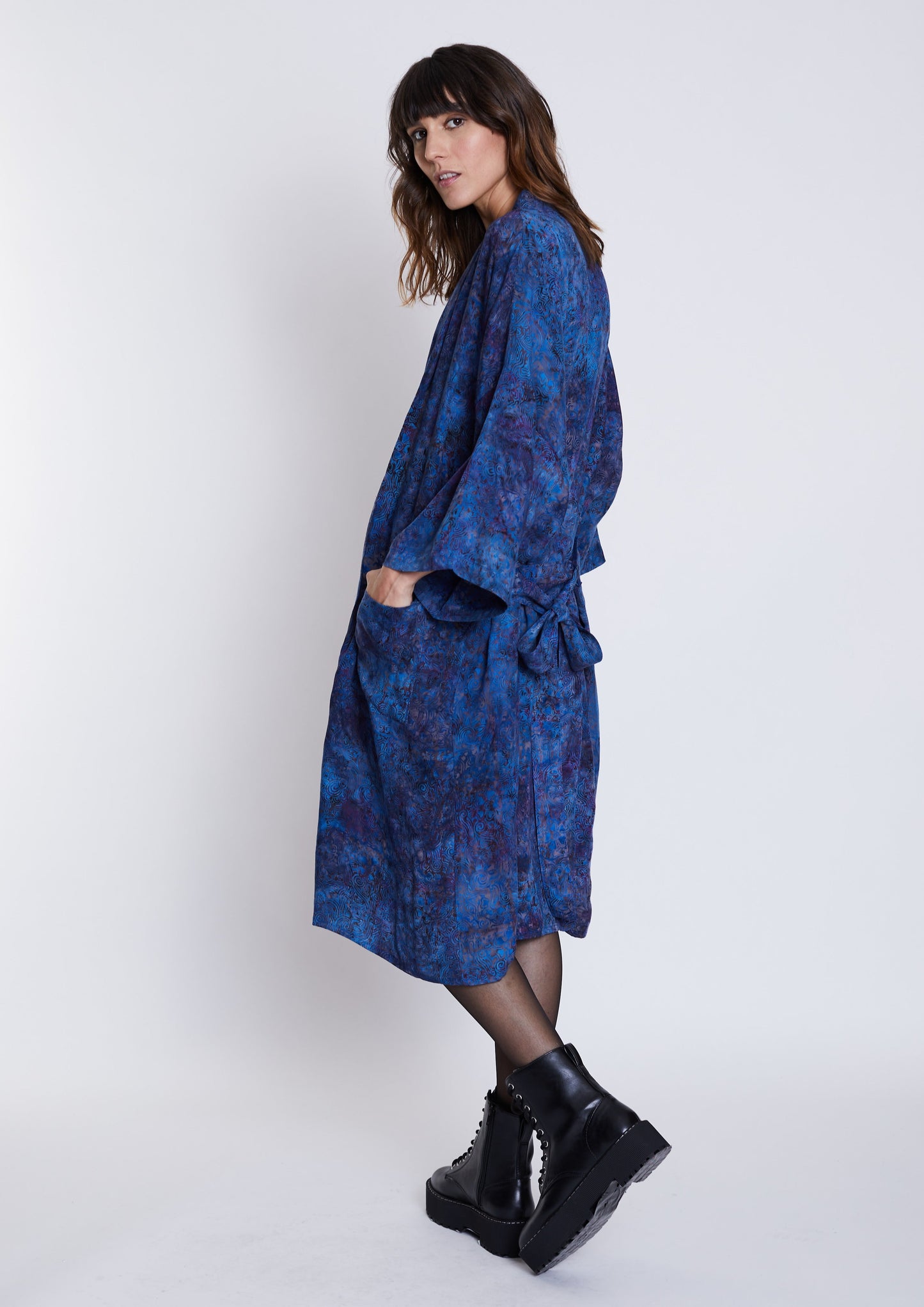 Long Midnight-Blue handmade Kimono