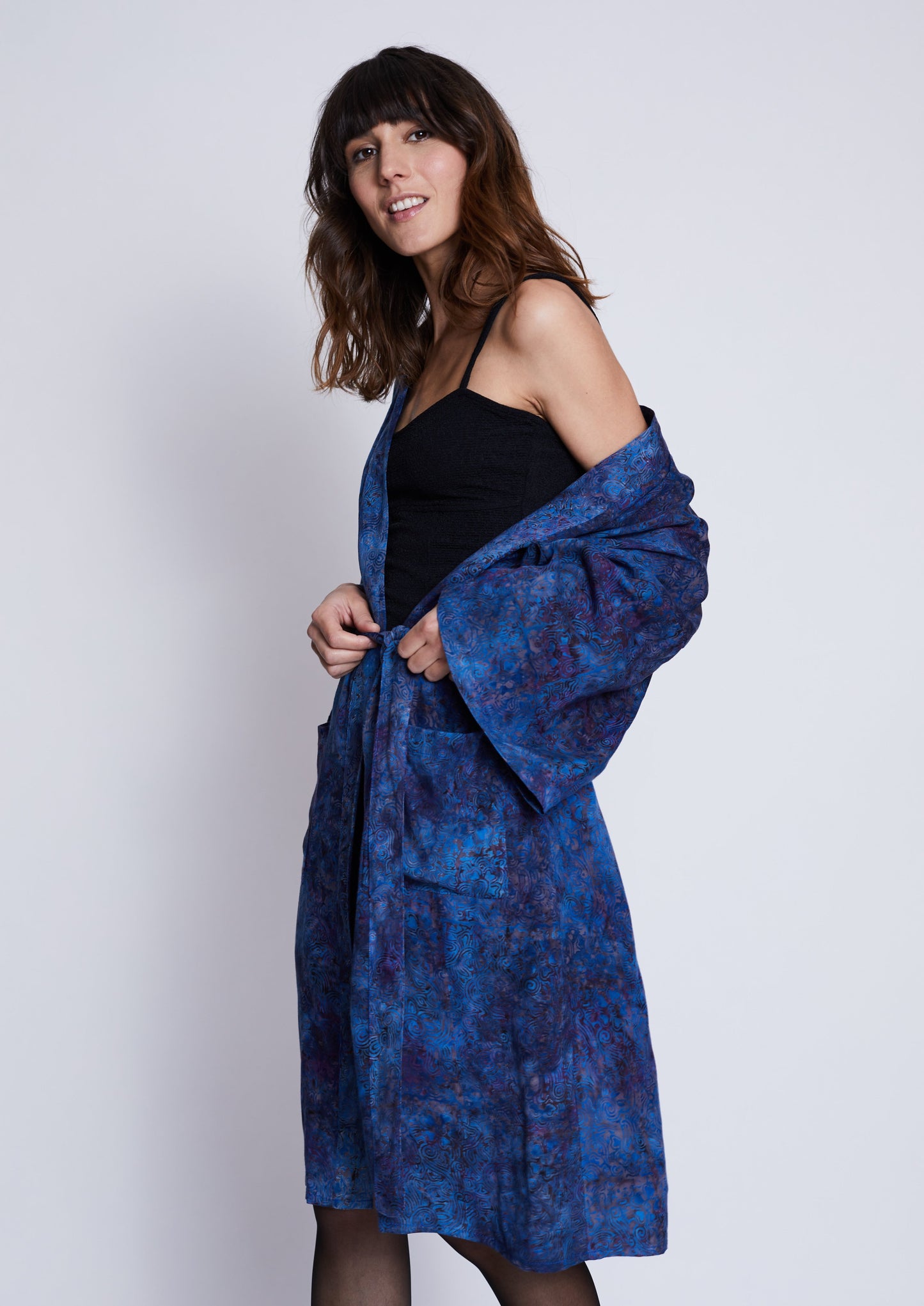 Long Midnight-Blue handmade Kimono