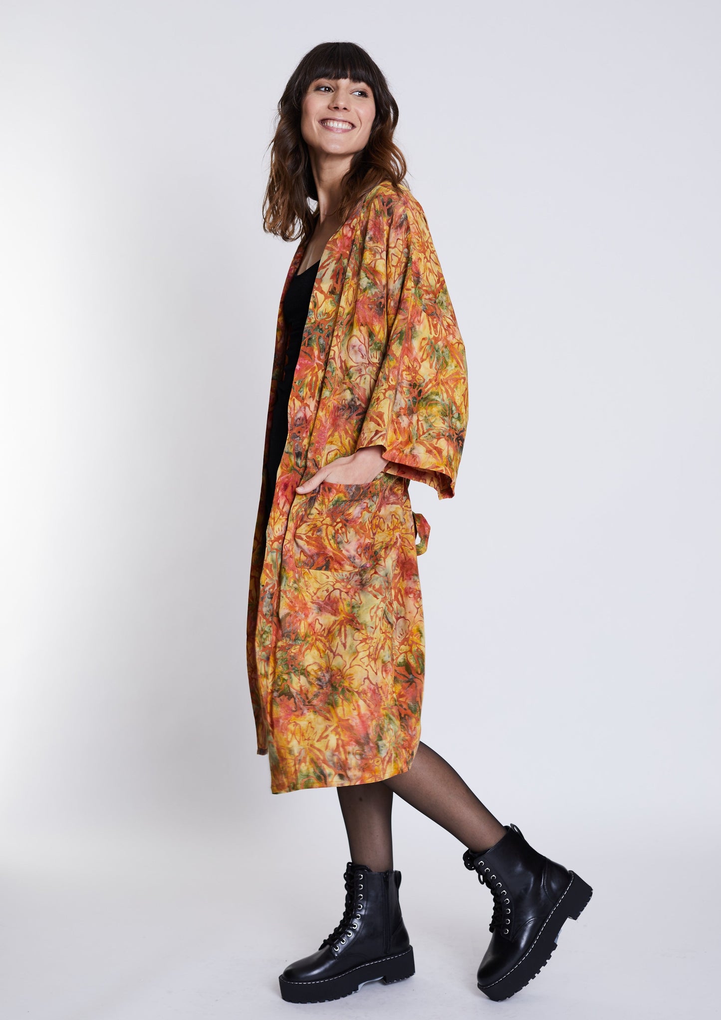 Long Multicolour-Yellow handmade Kimono