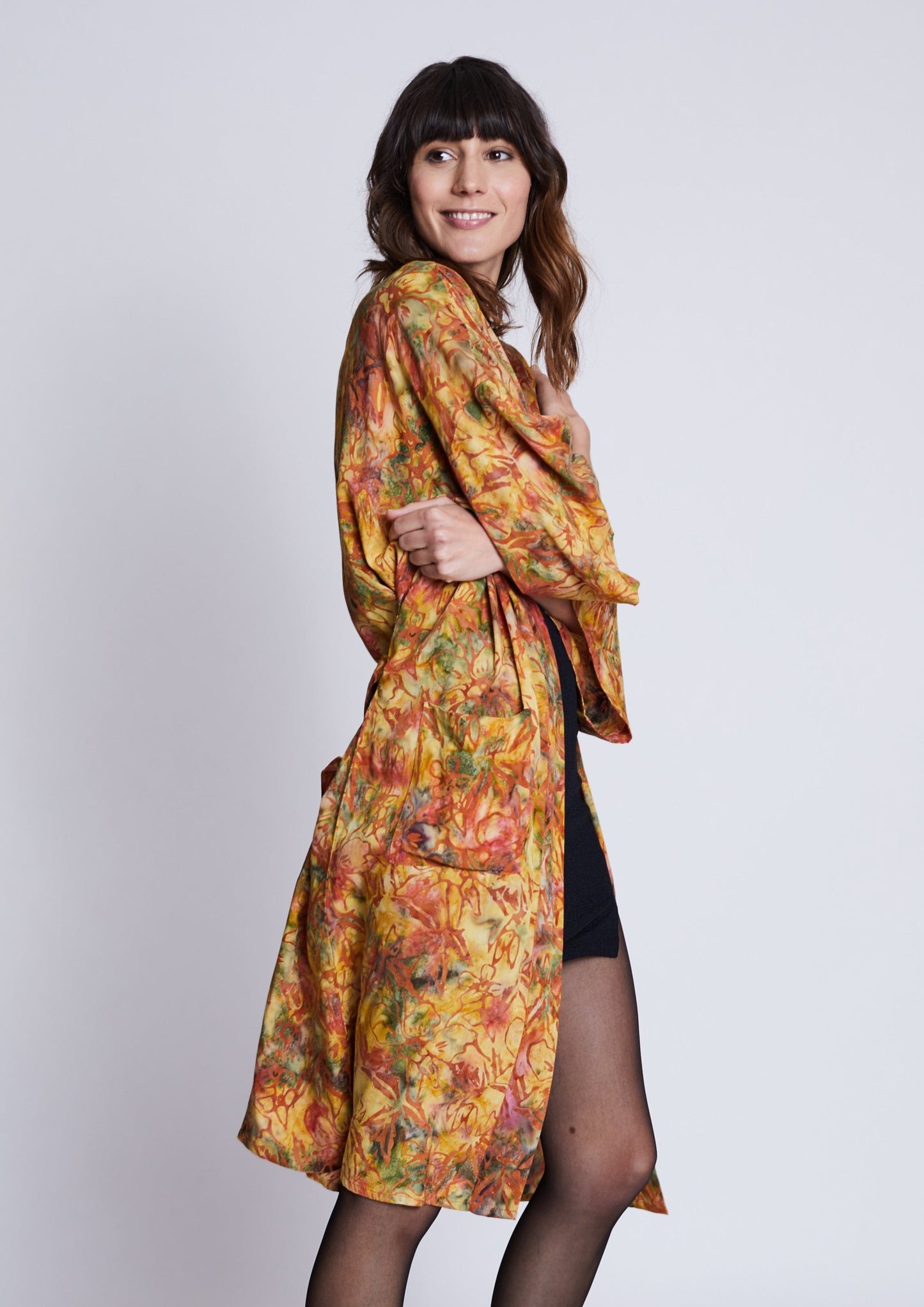 Long Multicolour-Yellow handmade Kimono