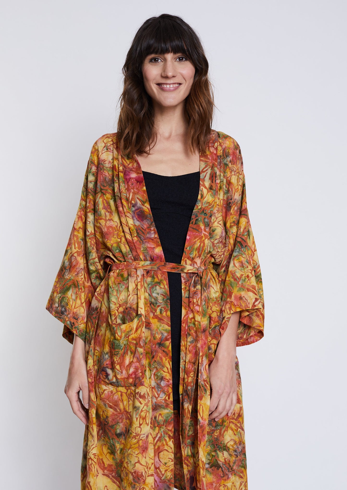 Long Multicolour-Yellow handmade Kimono