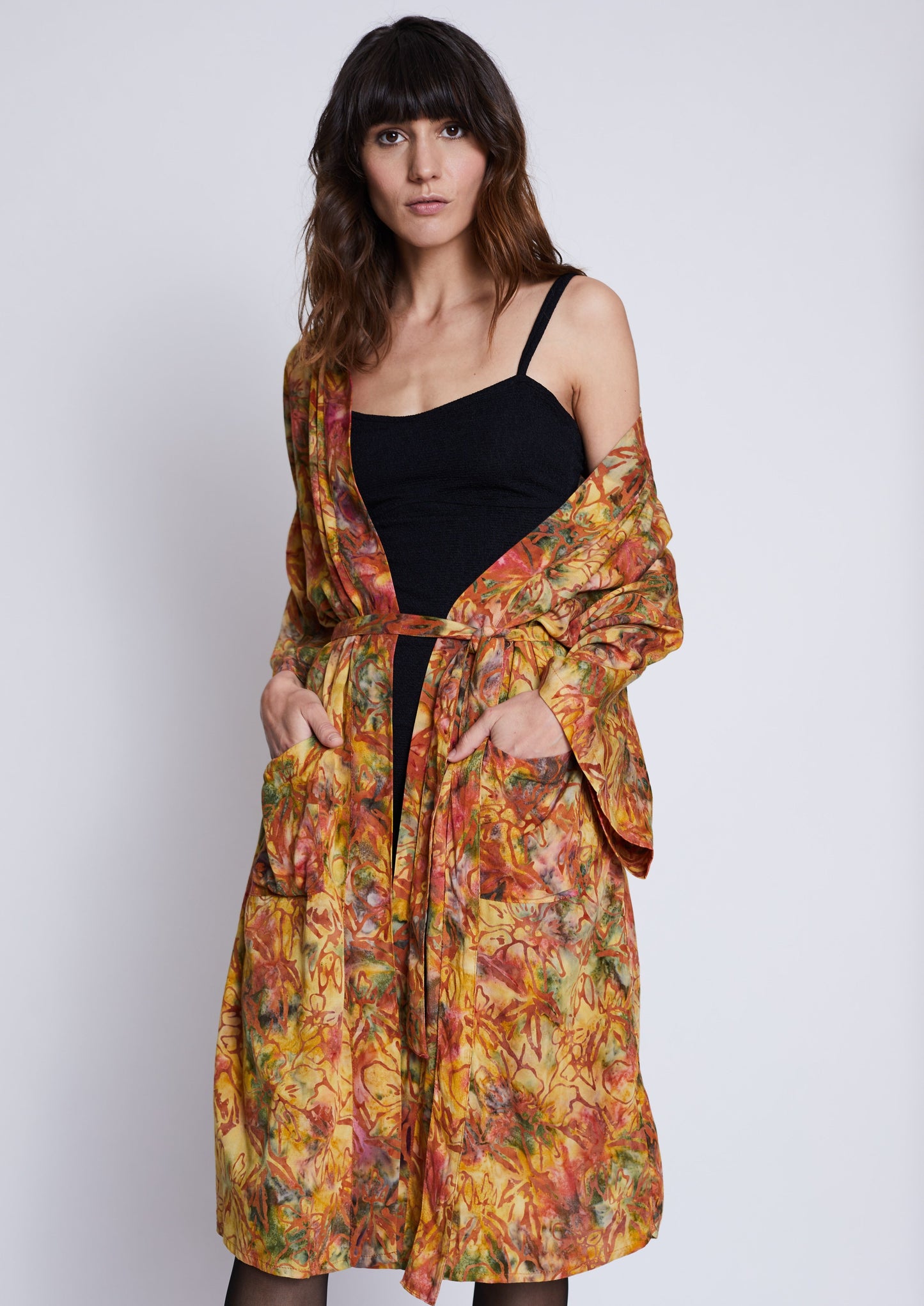 Long Multicolour-Yellow handmade Kimono