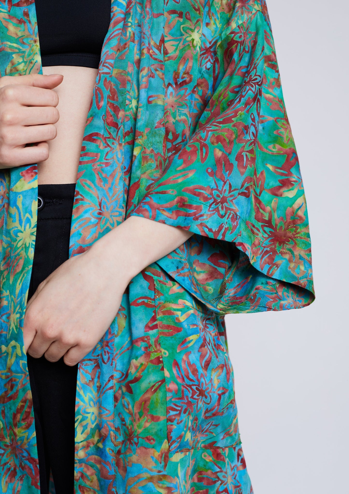 Long Multicolour-Green handmade Kimono