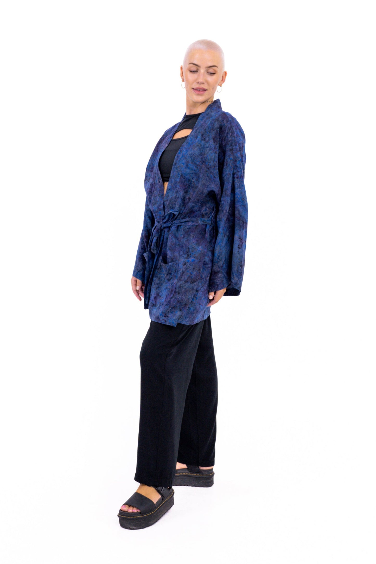 Short Midnight-Blue handmade Kimono