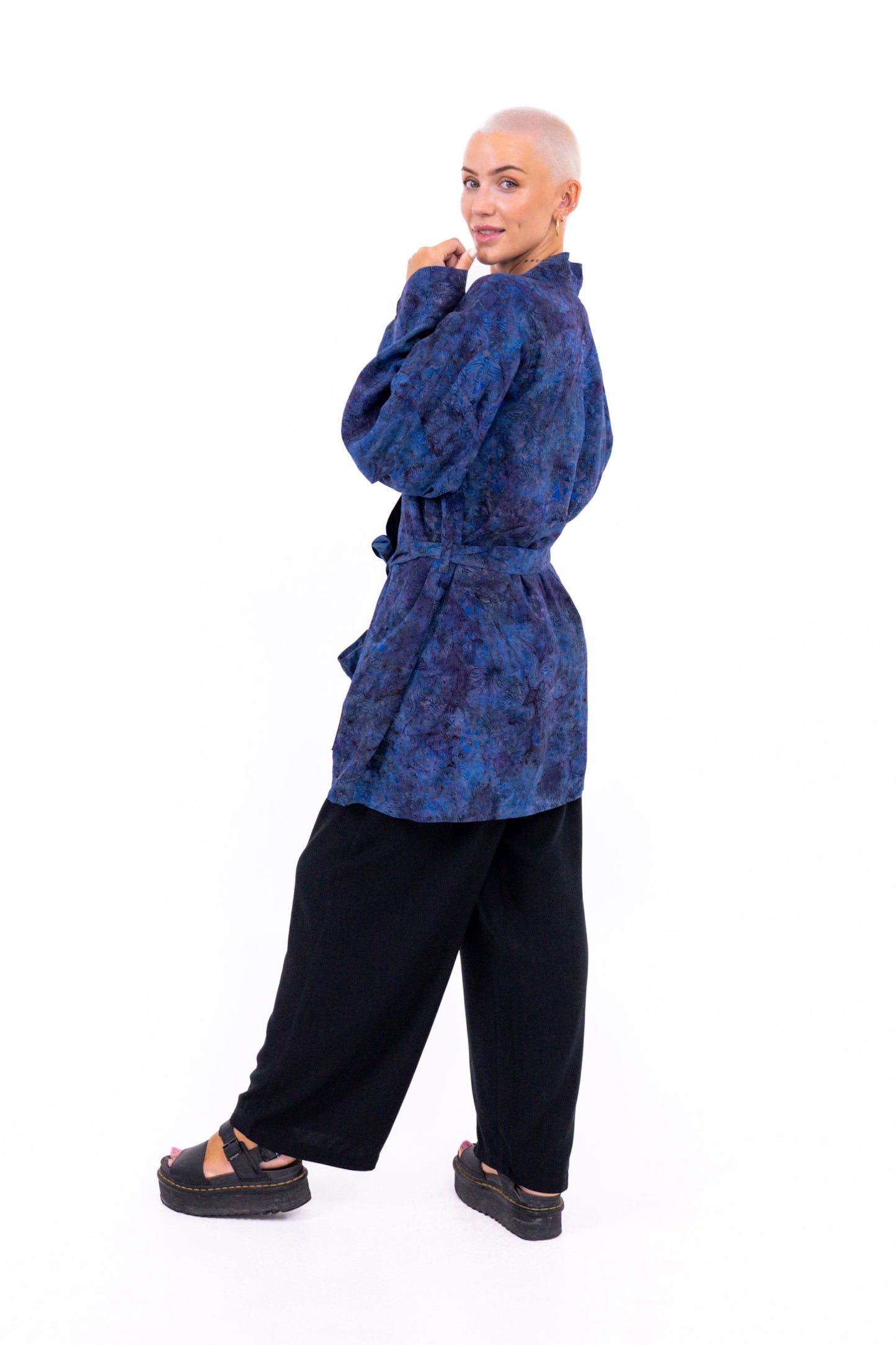 Short Midnight-Blue handmade Kimono