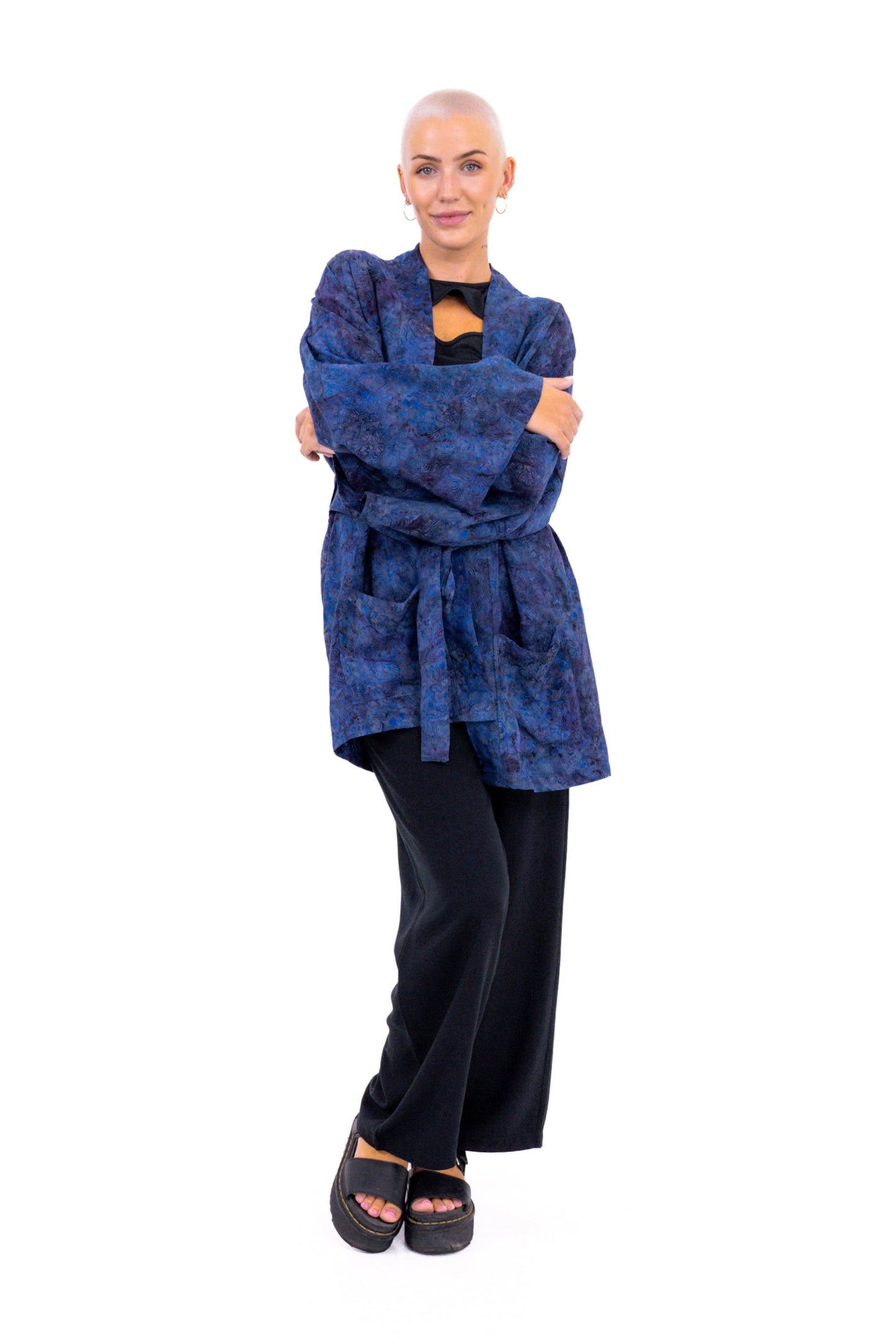 Short Midnight-Blue handmade Kimono