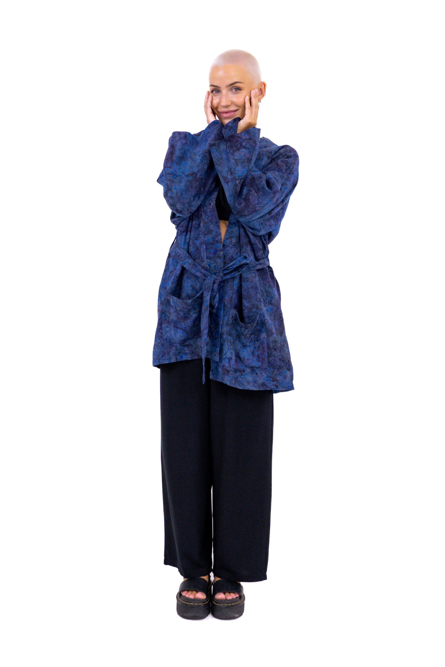 Short Midnight-Blue handmade Kimono