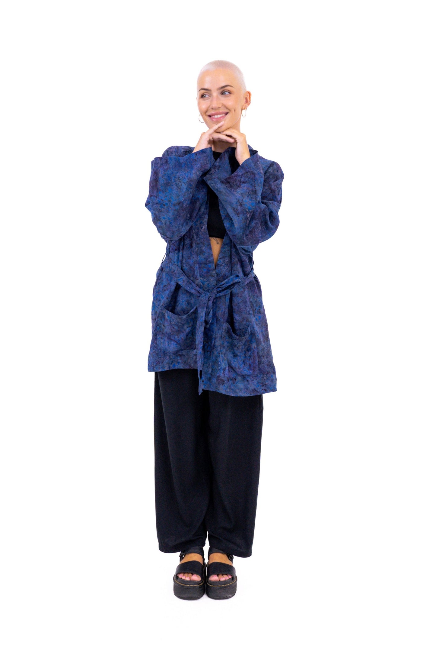 Short Midnight-Blue handmade Kimono