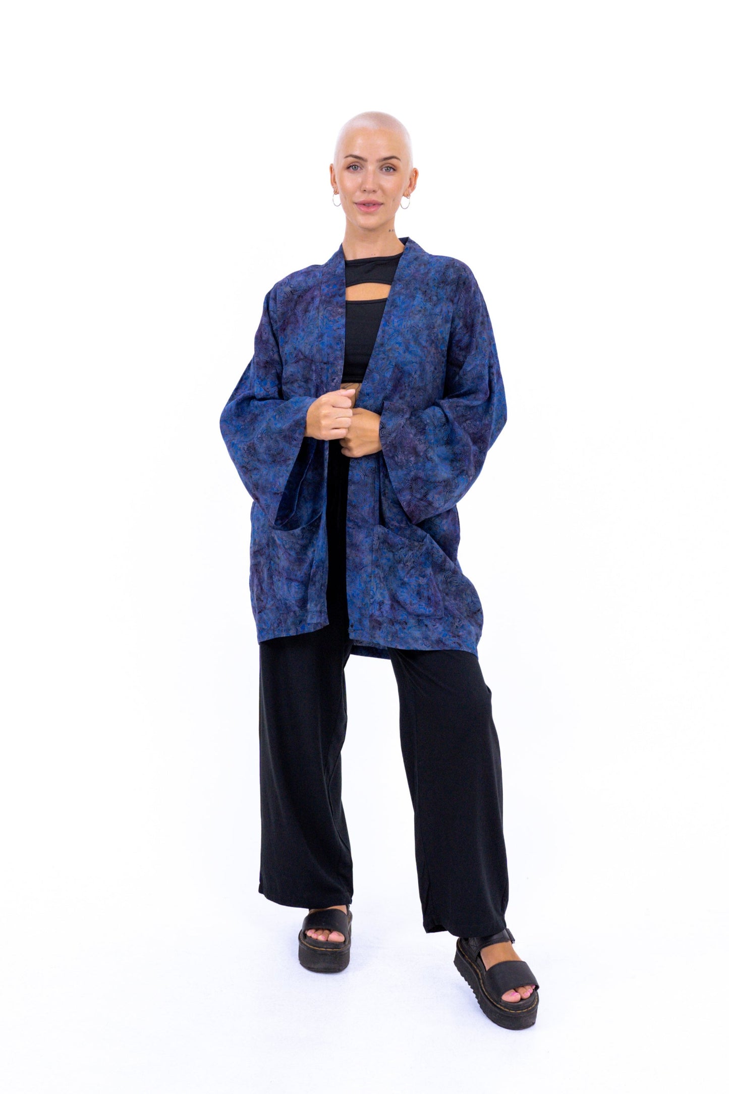 Short Midnight-Blue handmade Kimono