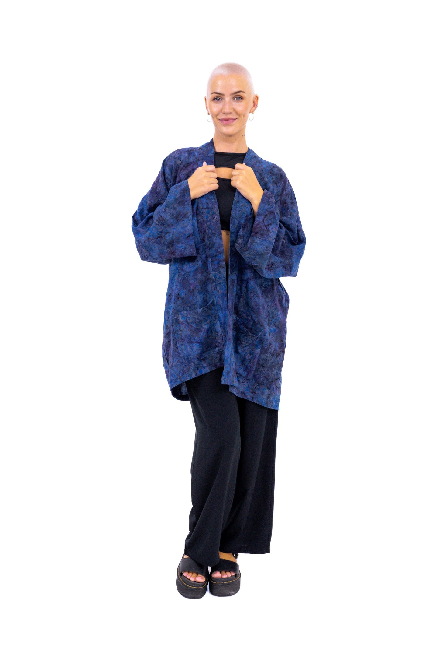 Short Midnight-Blue handmade Kimono