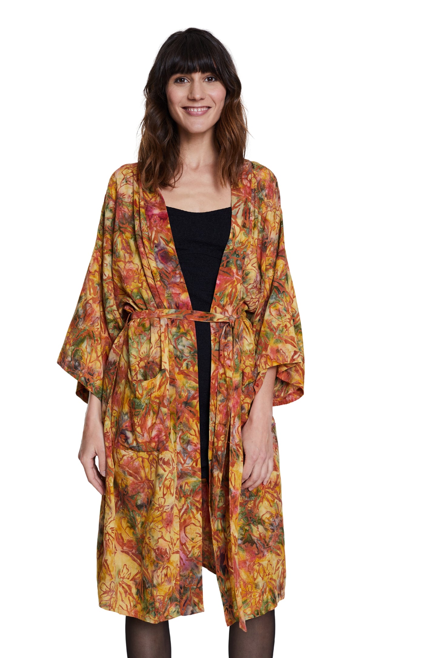 Long Multicolour-Yellow handmade Kimono