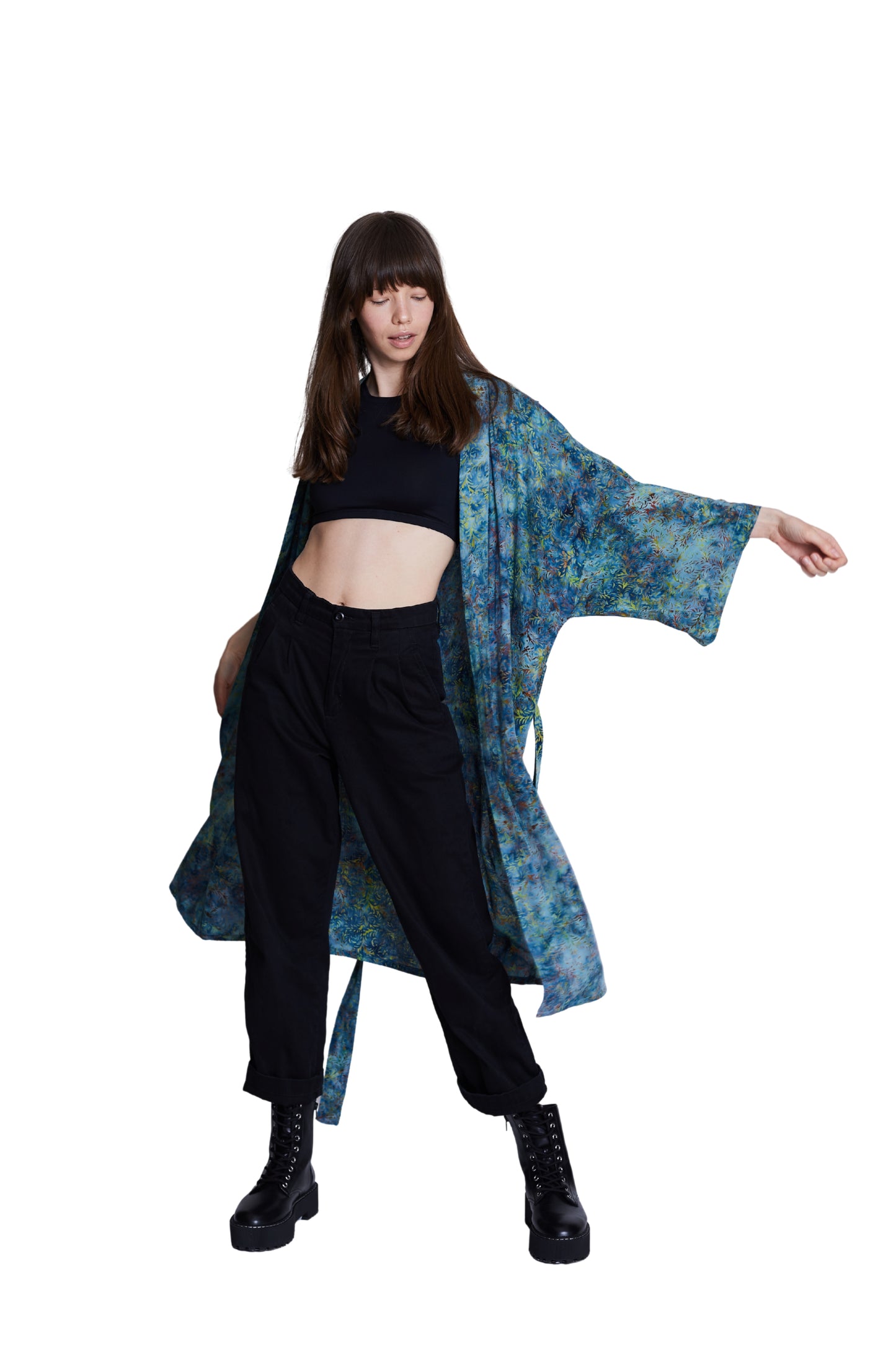 Long Light-Blue-Green handmade Kimono
