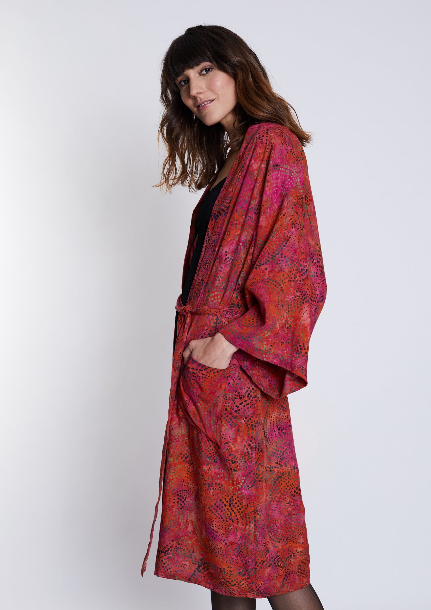 Long Cherry-Red handmade Kimono