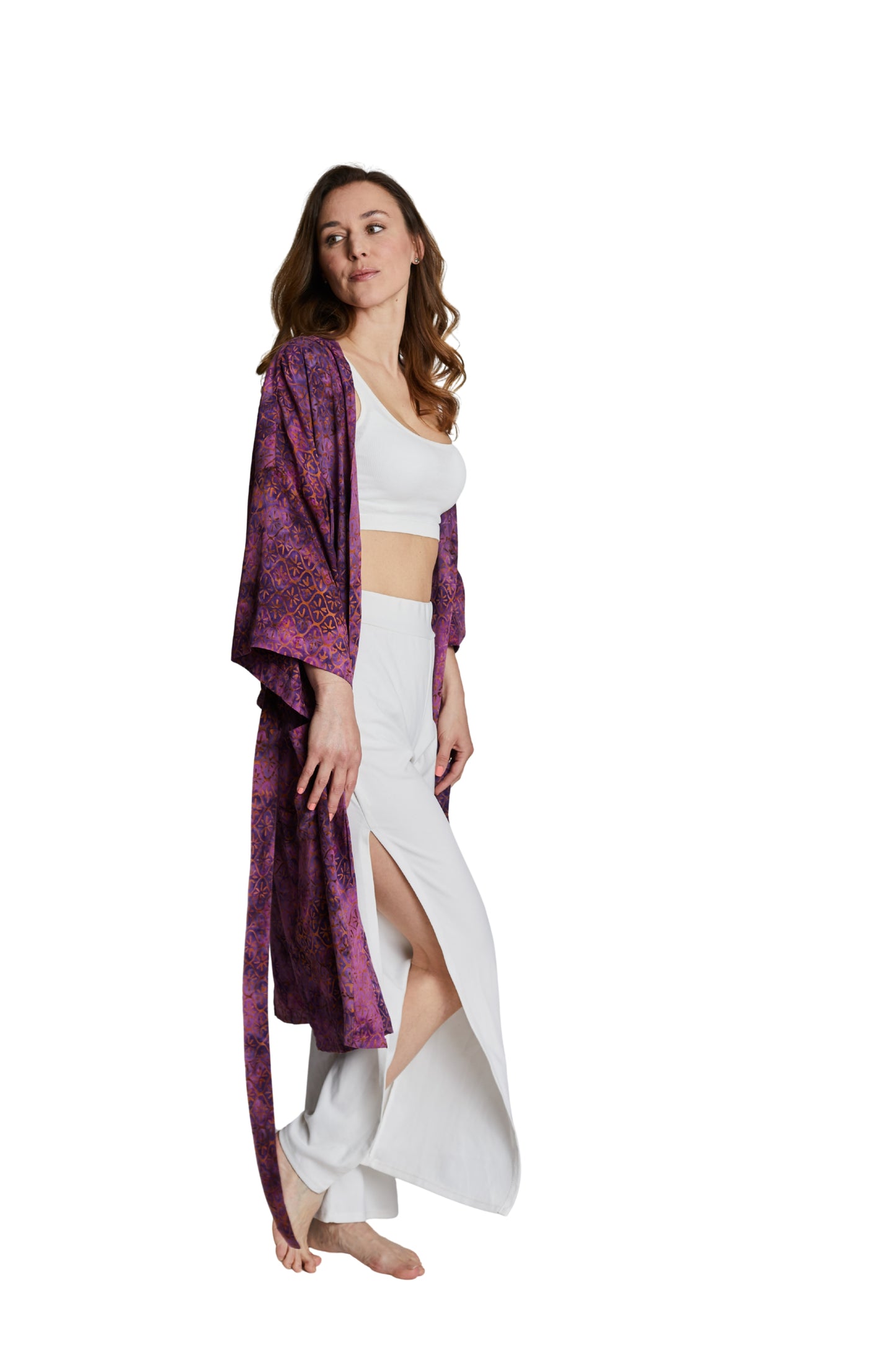 Long Purple-Gold handmade Kimono