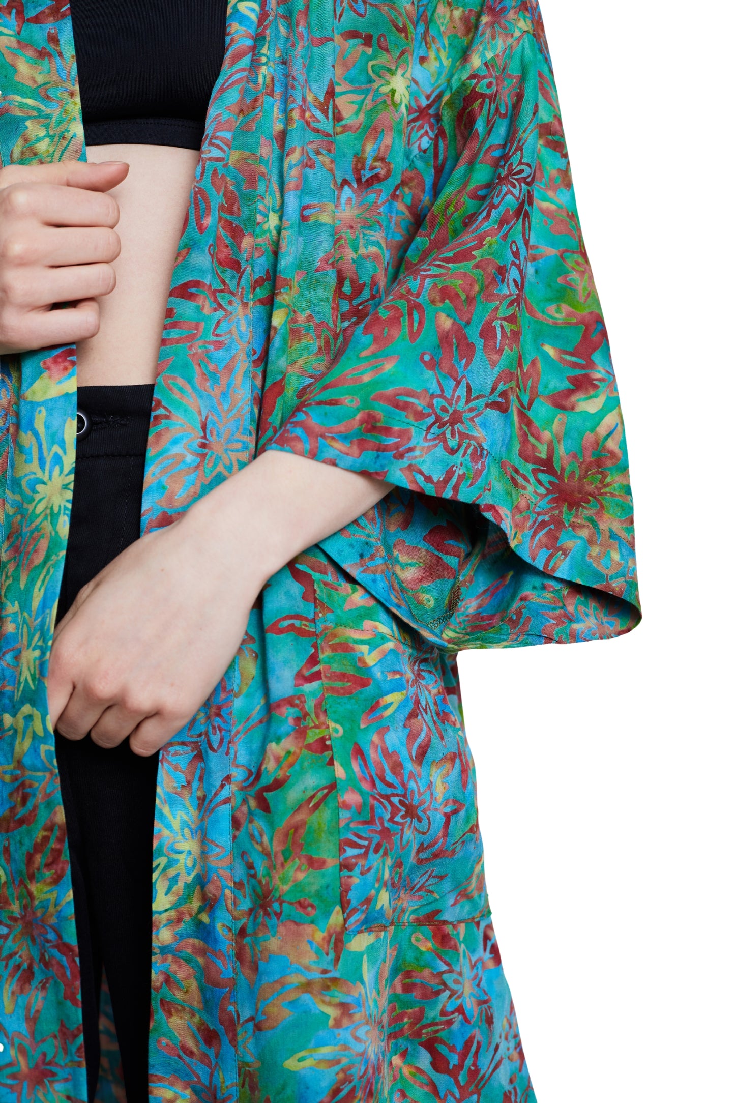 Long Multicolour-Green handmade Kimono