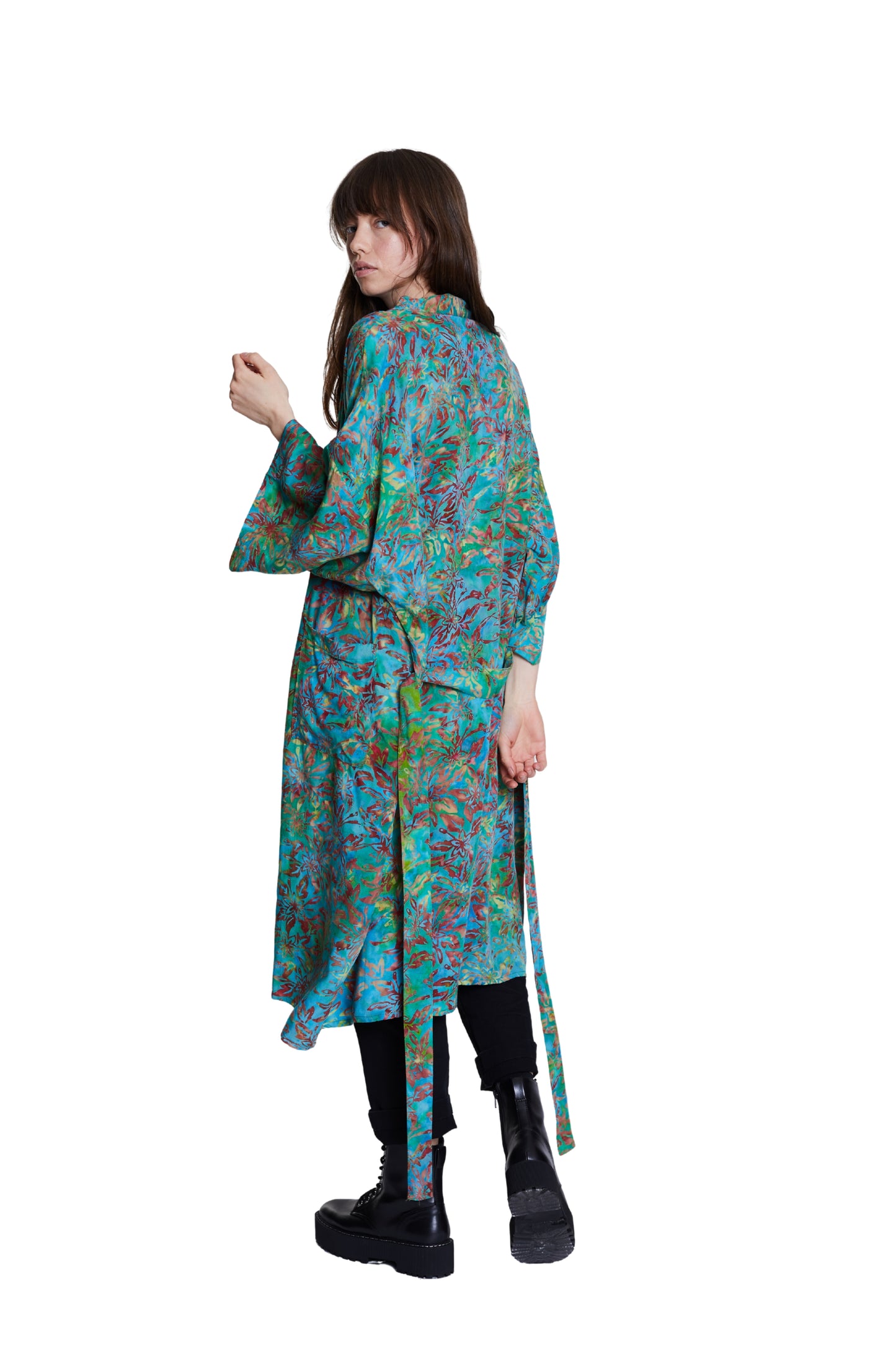Long Multicolour-Green handmade Kimono
