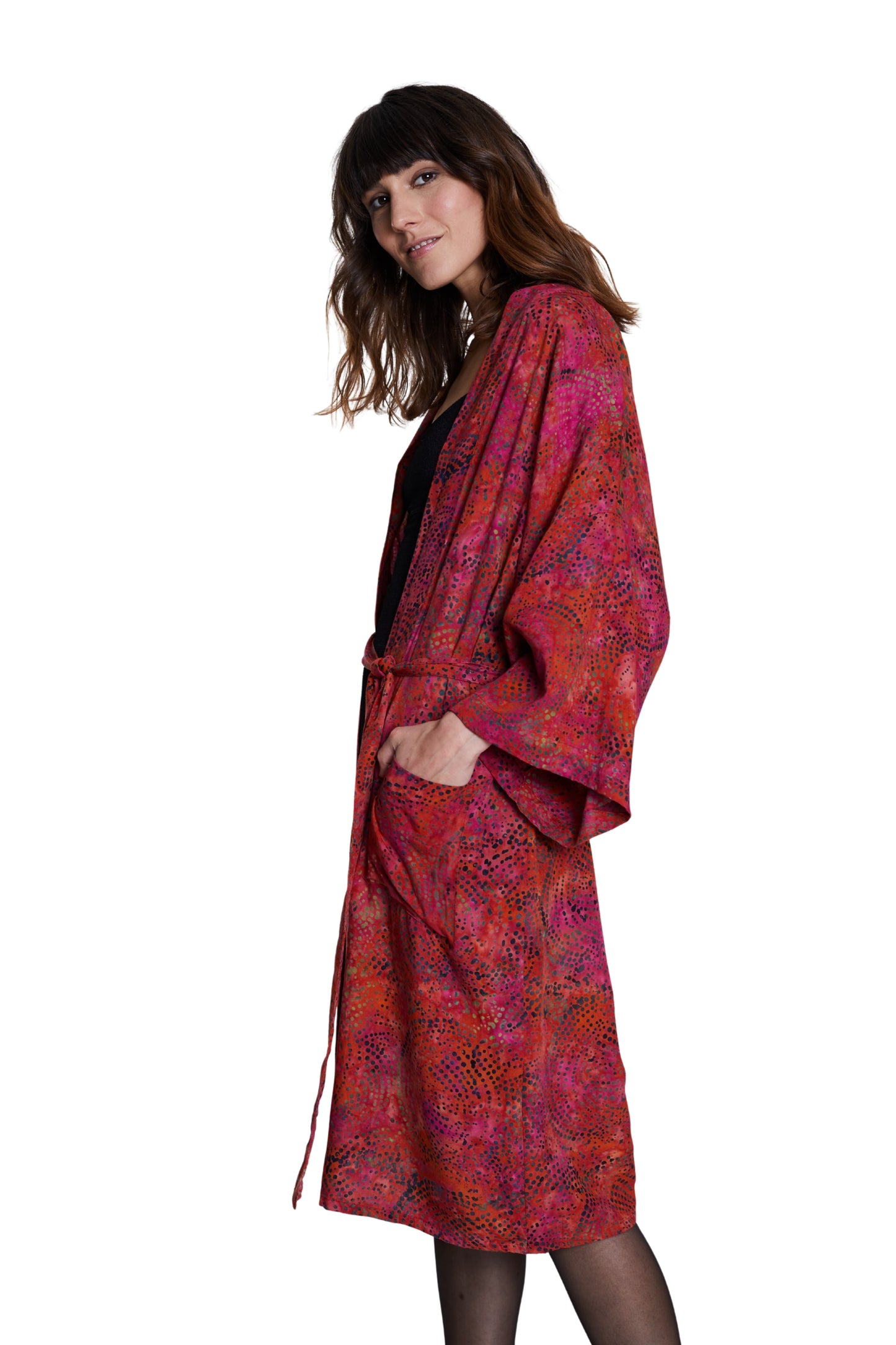 Long Cherry-Red handmade Kimono