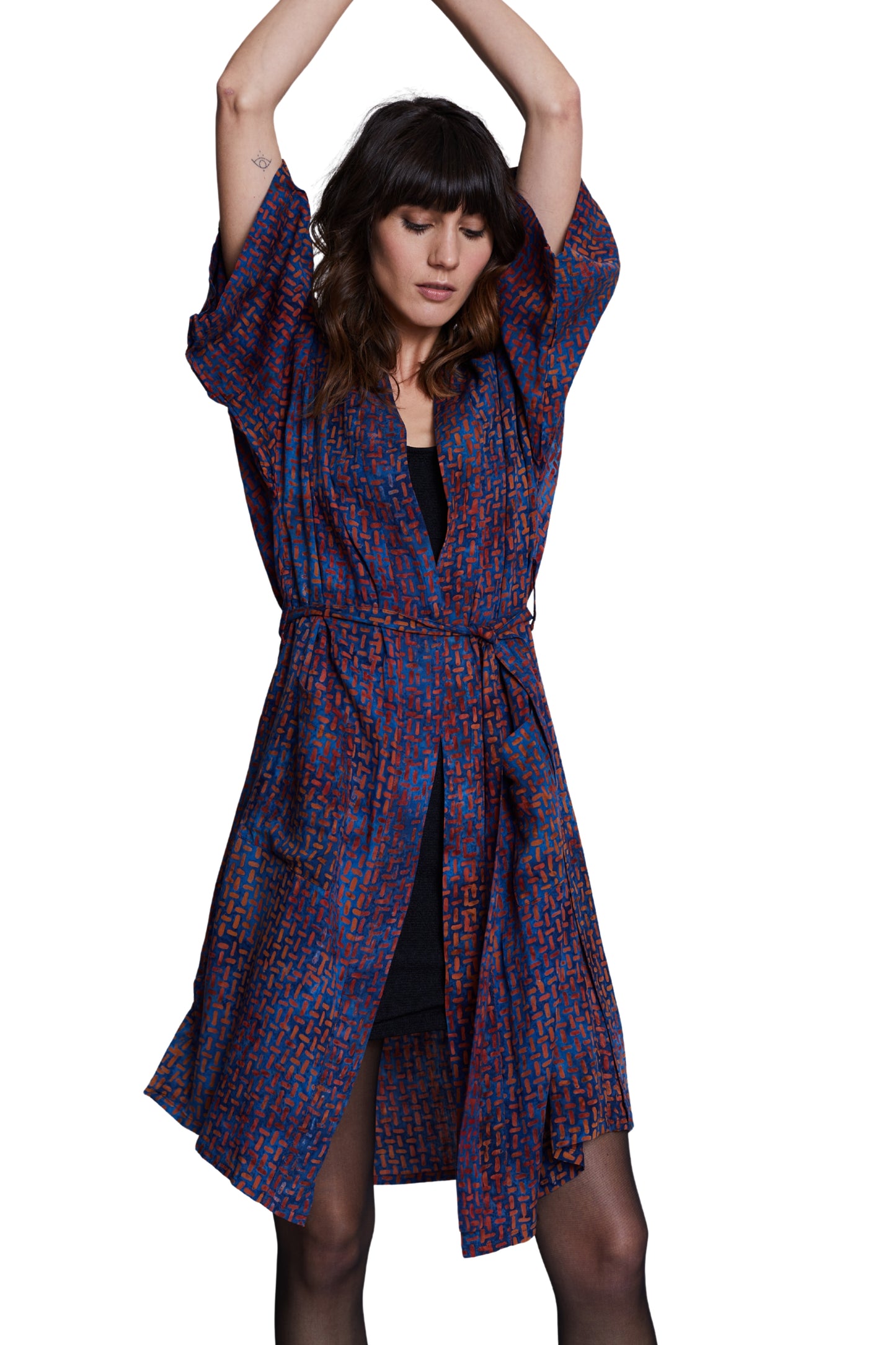 Long Blue-Orange handmade Kimono
