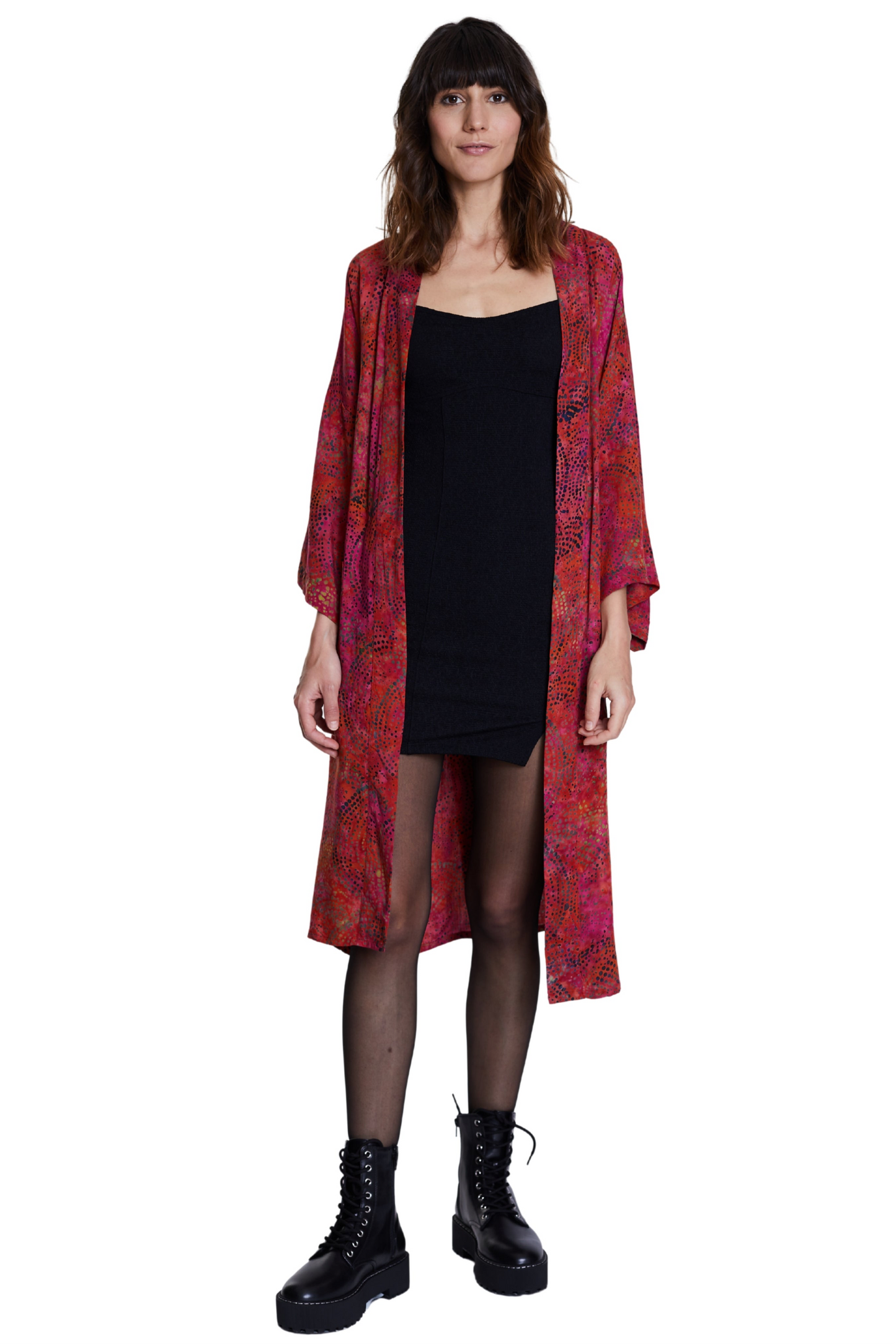 Long Cherry-Red handmade Kimono