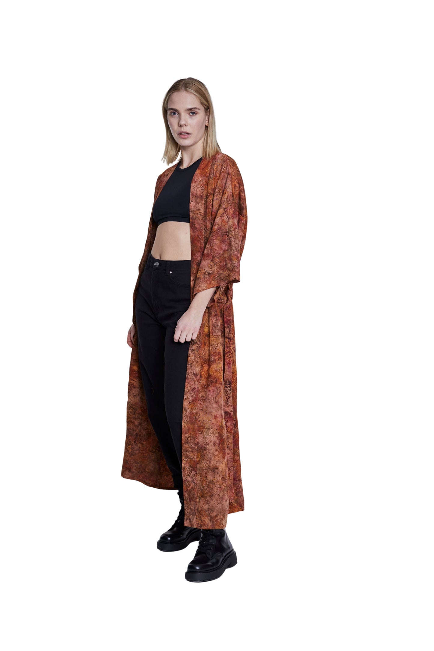 Extra long Brown Orange handmade Kimono