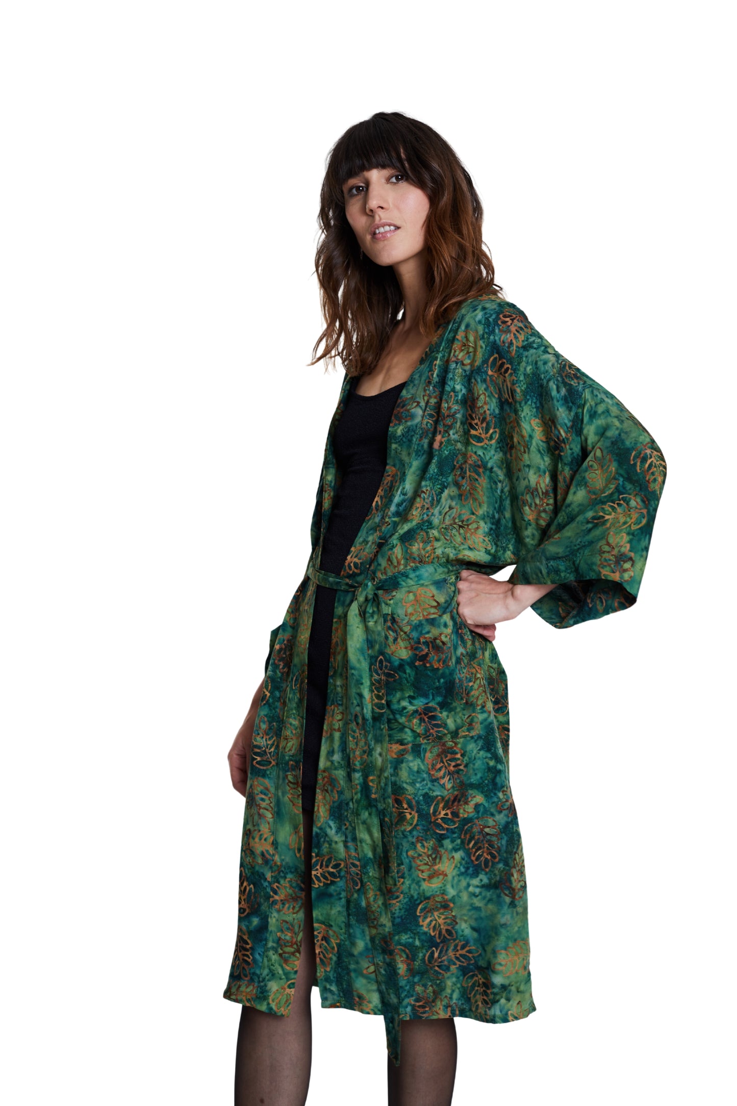 Long Green-Leaves handmade Kimono