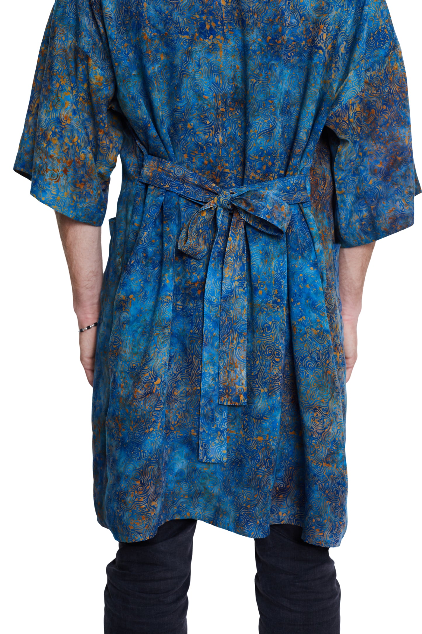 Long Blue-Orange-Waves handmade Kimono
