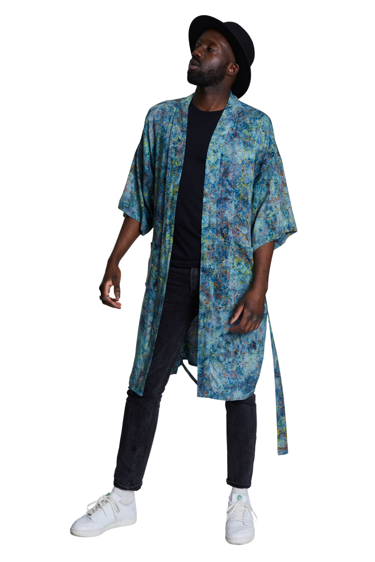Long Light-Blue-Green handmade Kimono