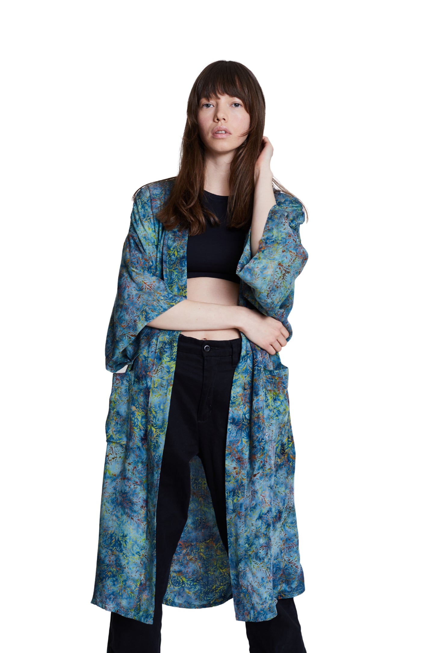 Long Light-Blue-Green handmade Kimono