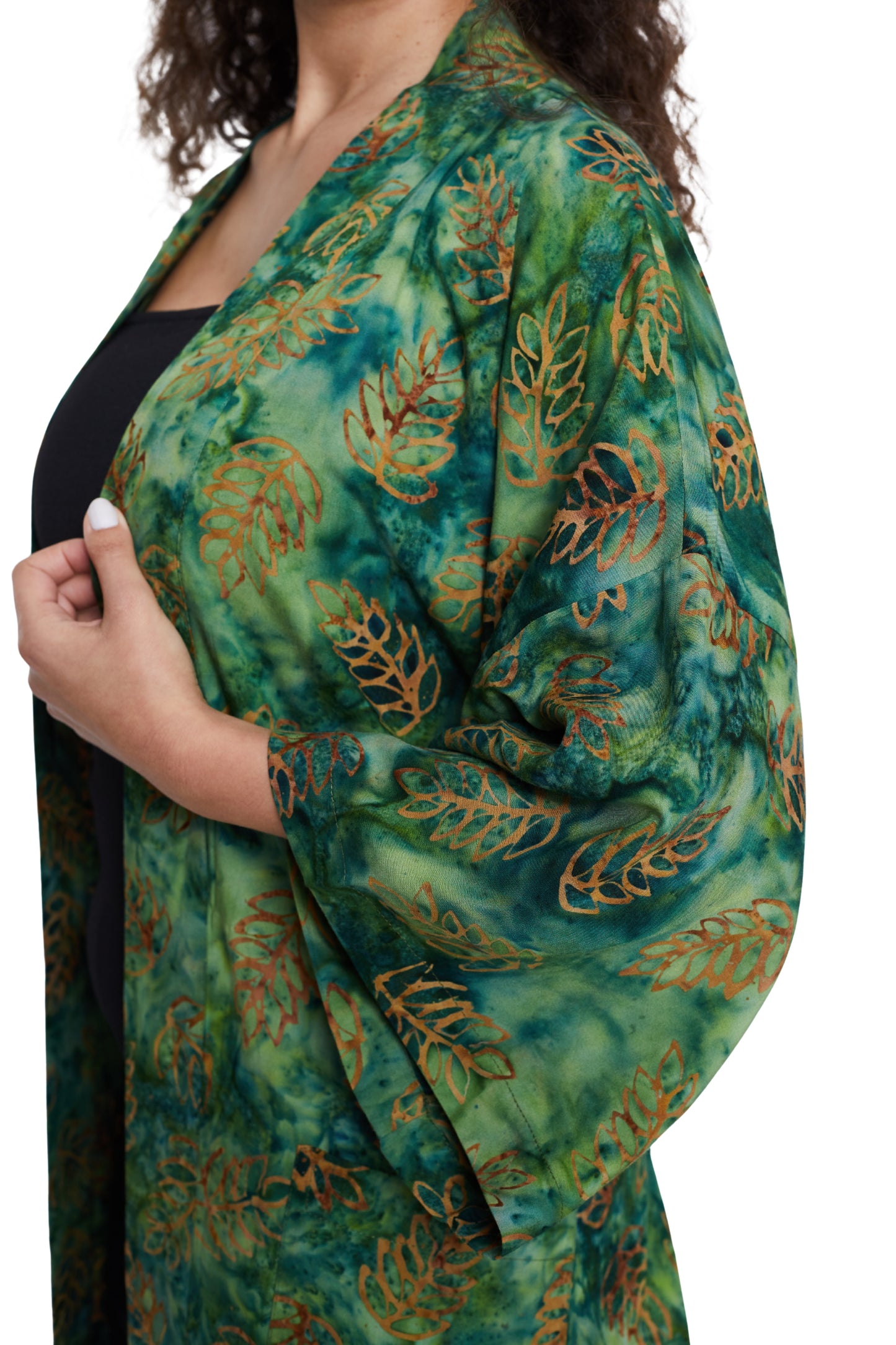 Extra long Green-Leaves handmade Kimono