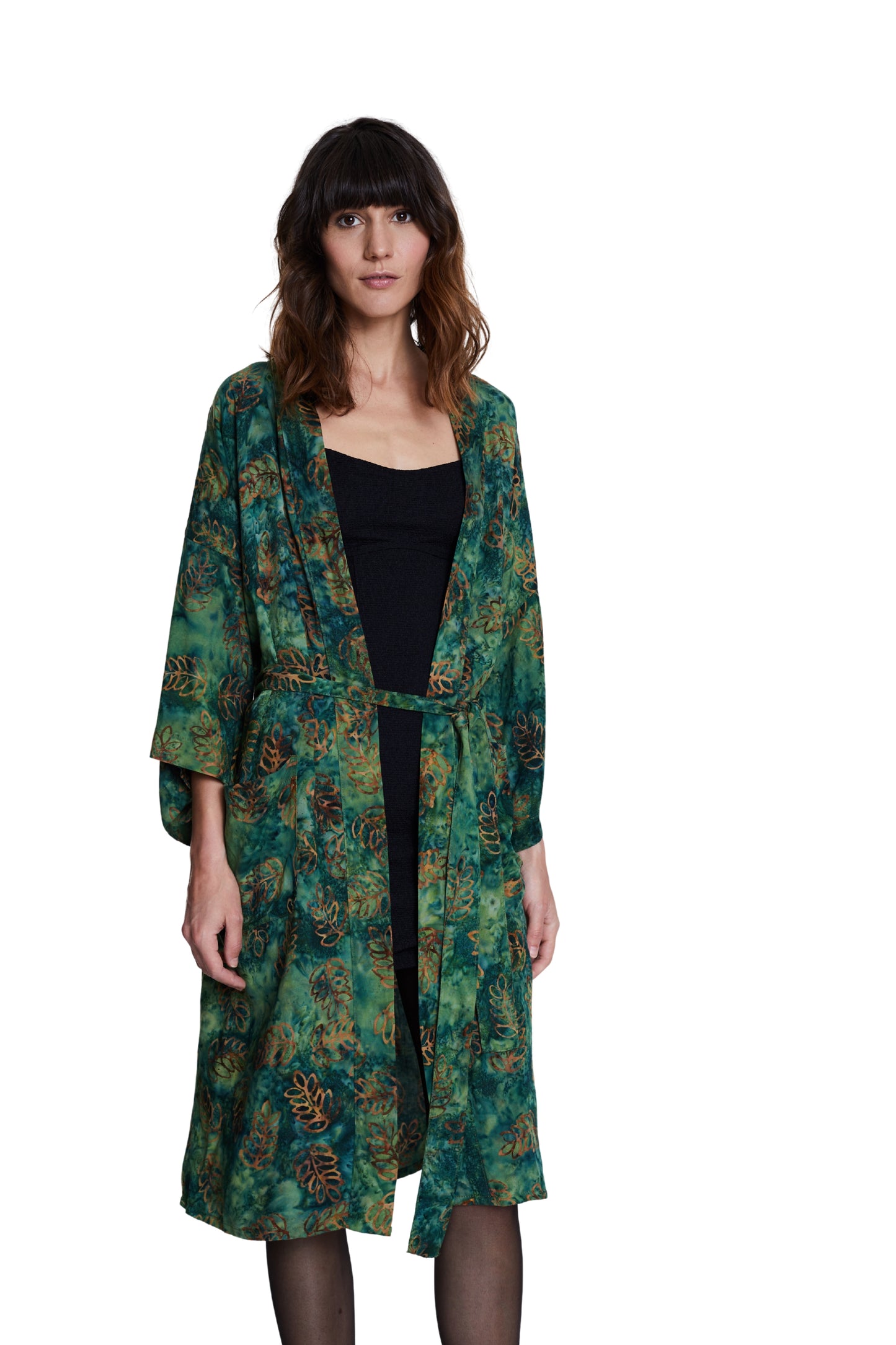 Long Green-Leaves handmade Kimono