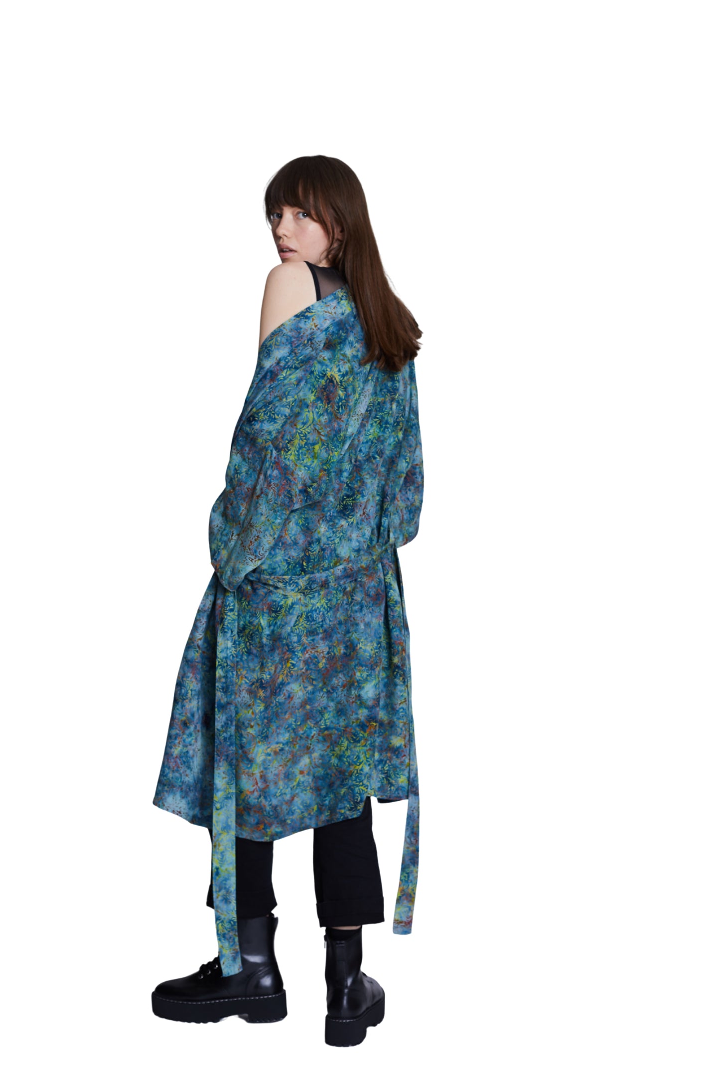 Long Light-Blue-Green handmade Kimono