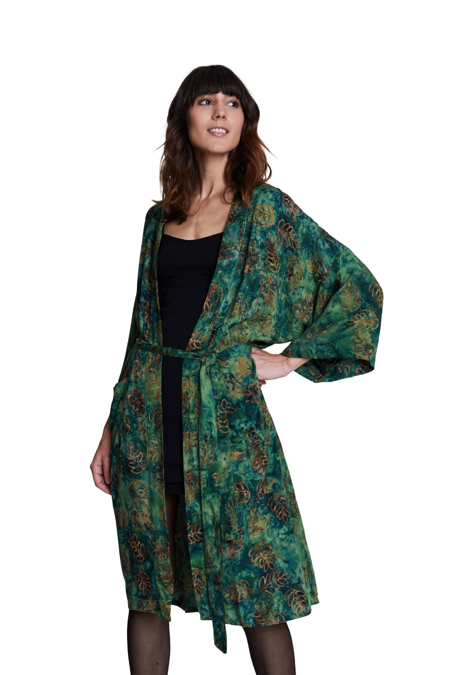 Long Green-Leaves handmade Kimono