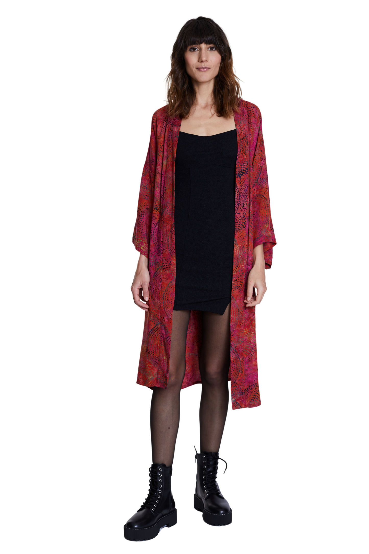 Long Cherry-Red handmade Kimono
