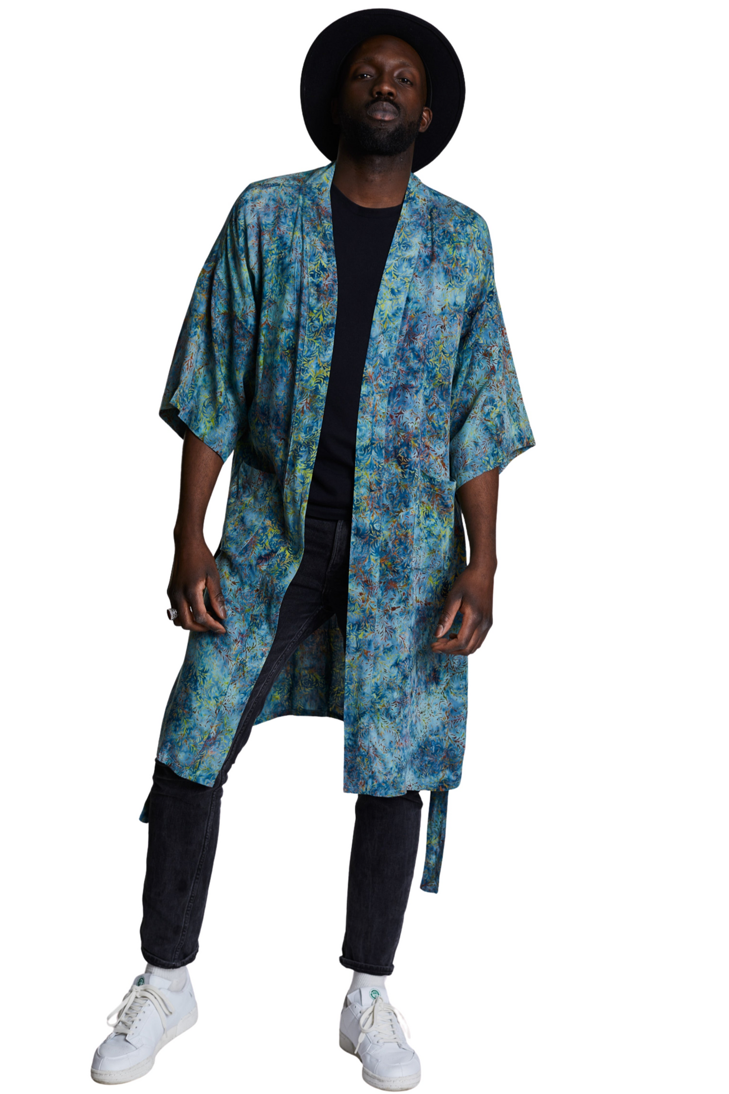 Long Light-Blue-Green handmade Kimono