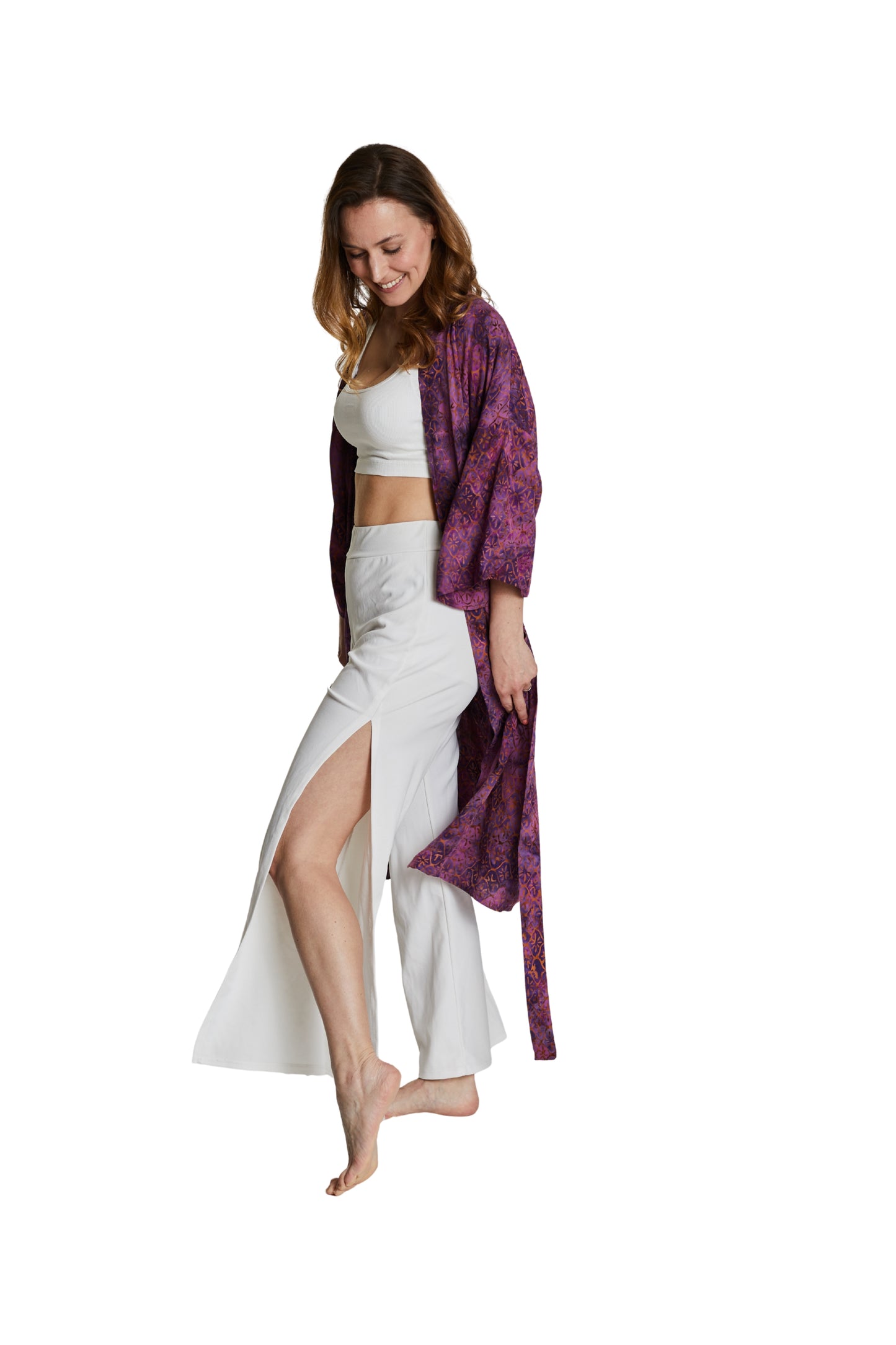 Long Purple-Gold handmade Kimono