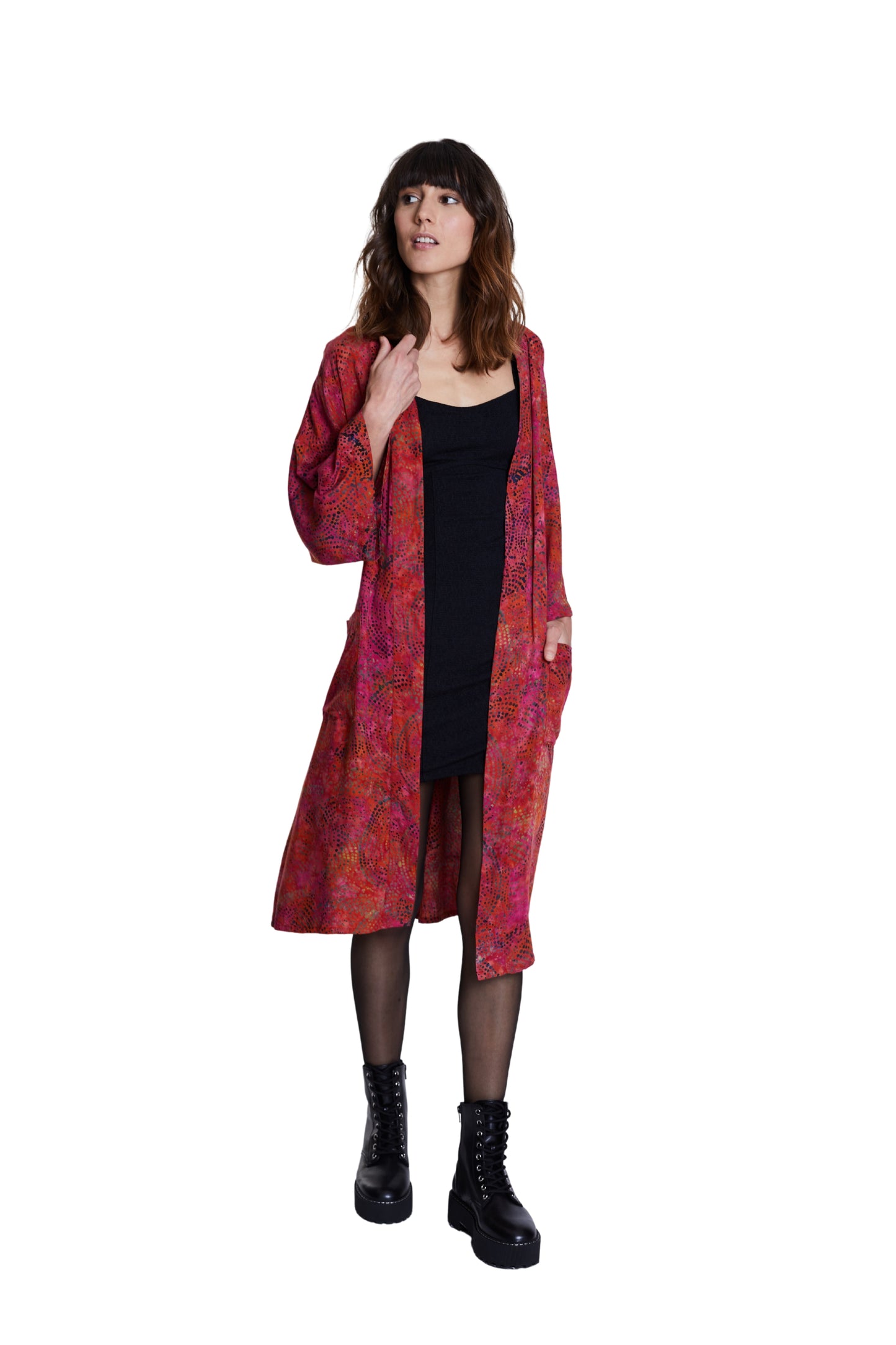 Long Cherry-Red handmade Kimono