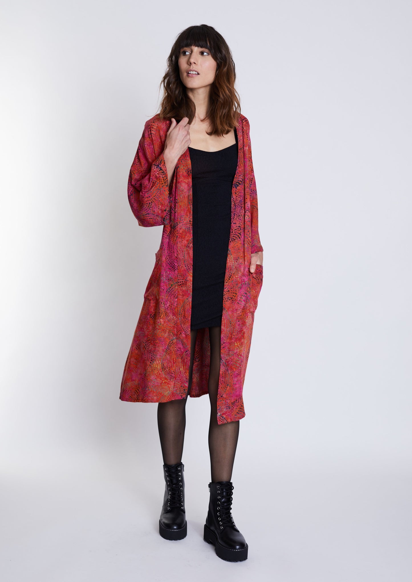 Long Cherry-Red handmade Kimono