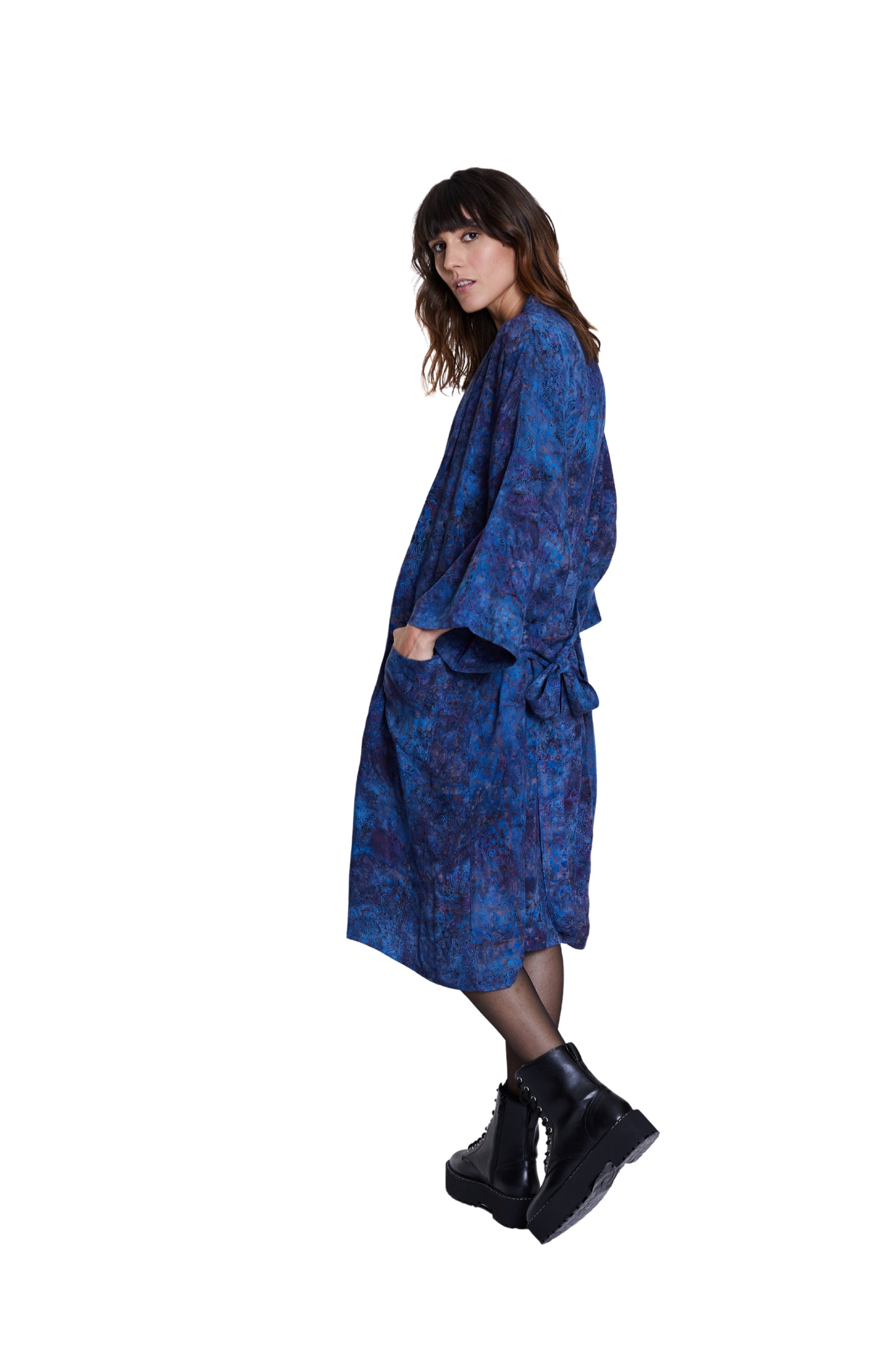 Long Midnight-Blue handmade Kimono