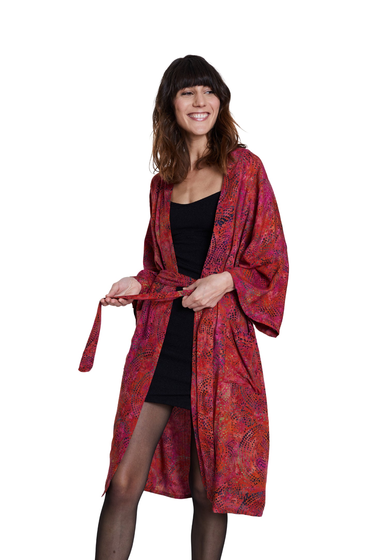 Long Cherry-Red handmade Kimono