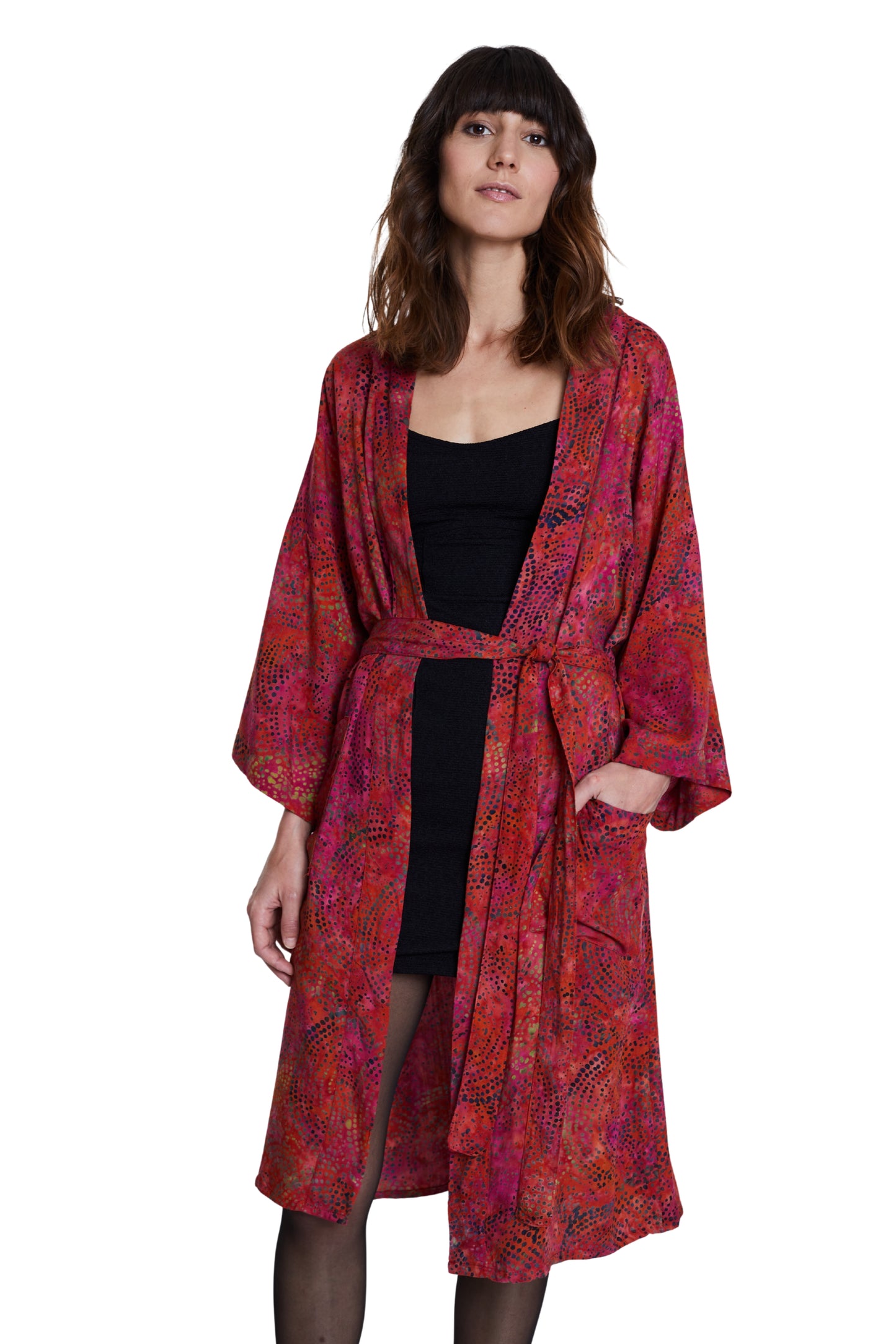 Long Cherry-Red handmade Kimono