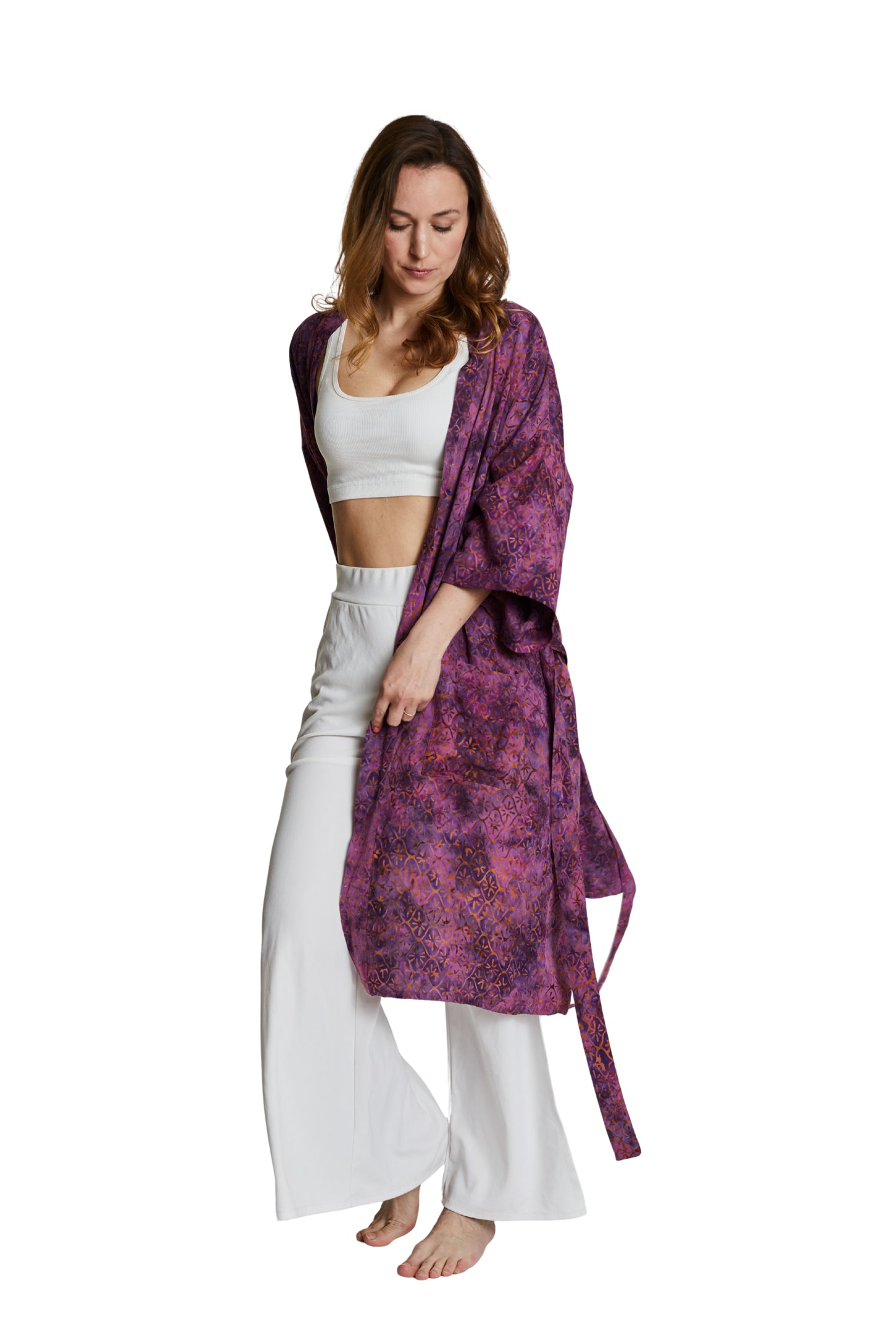 Long Purple-Gold handmade Kimono