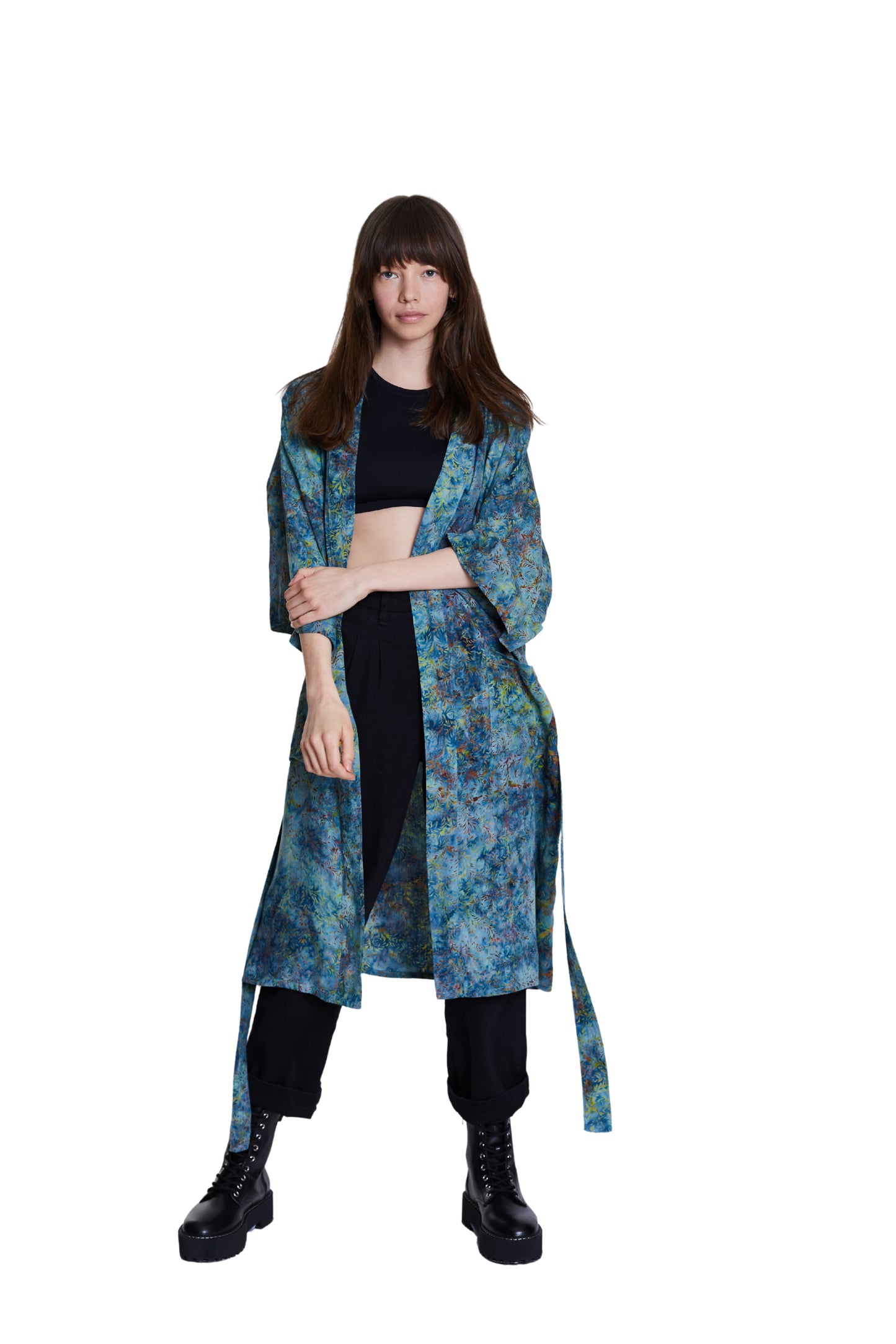 Long Light-Blue-Green handmade Kimono