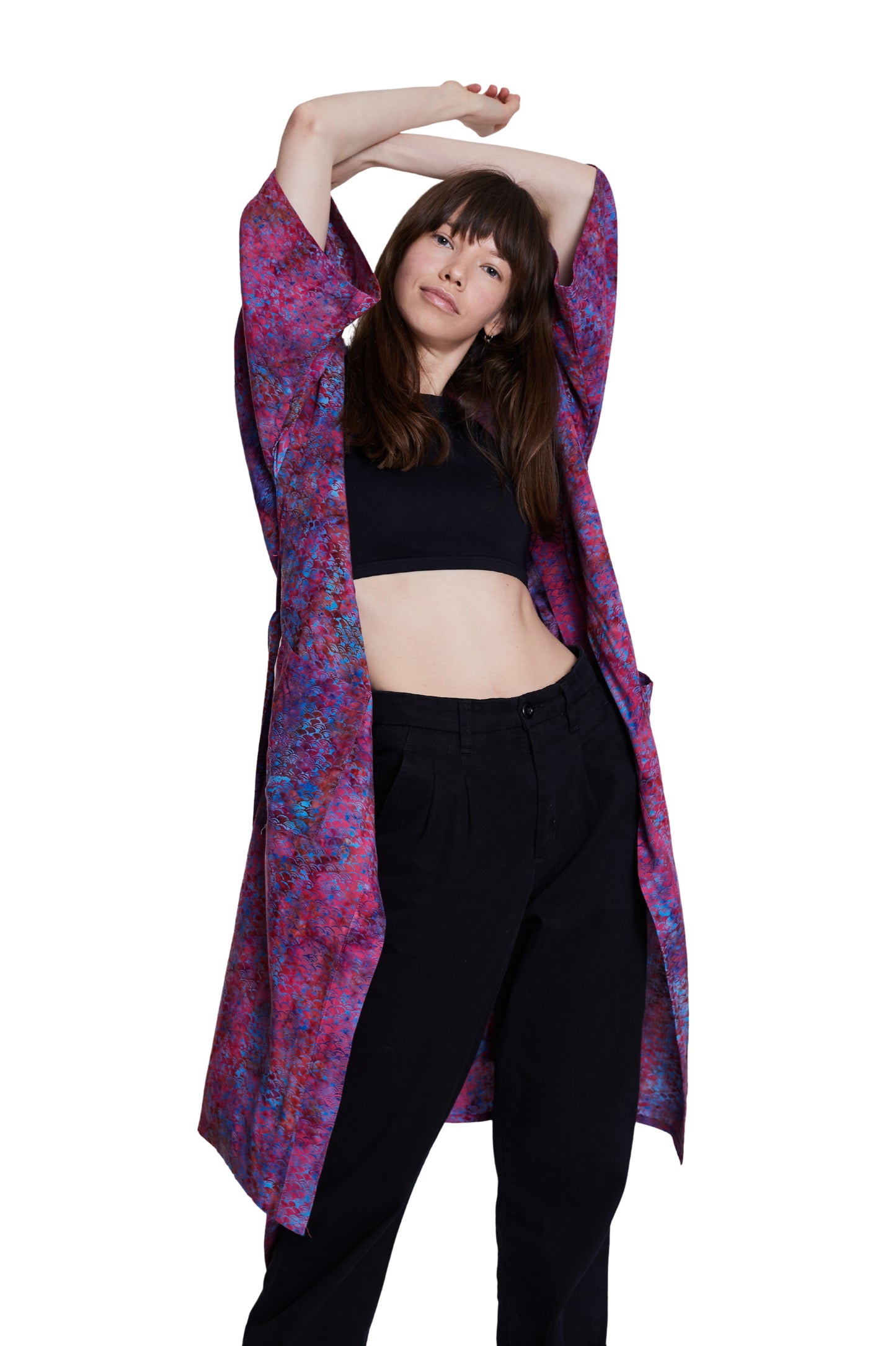 Long Mermaid-Pink-Blue handmade Kimono
