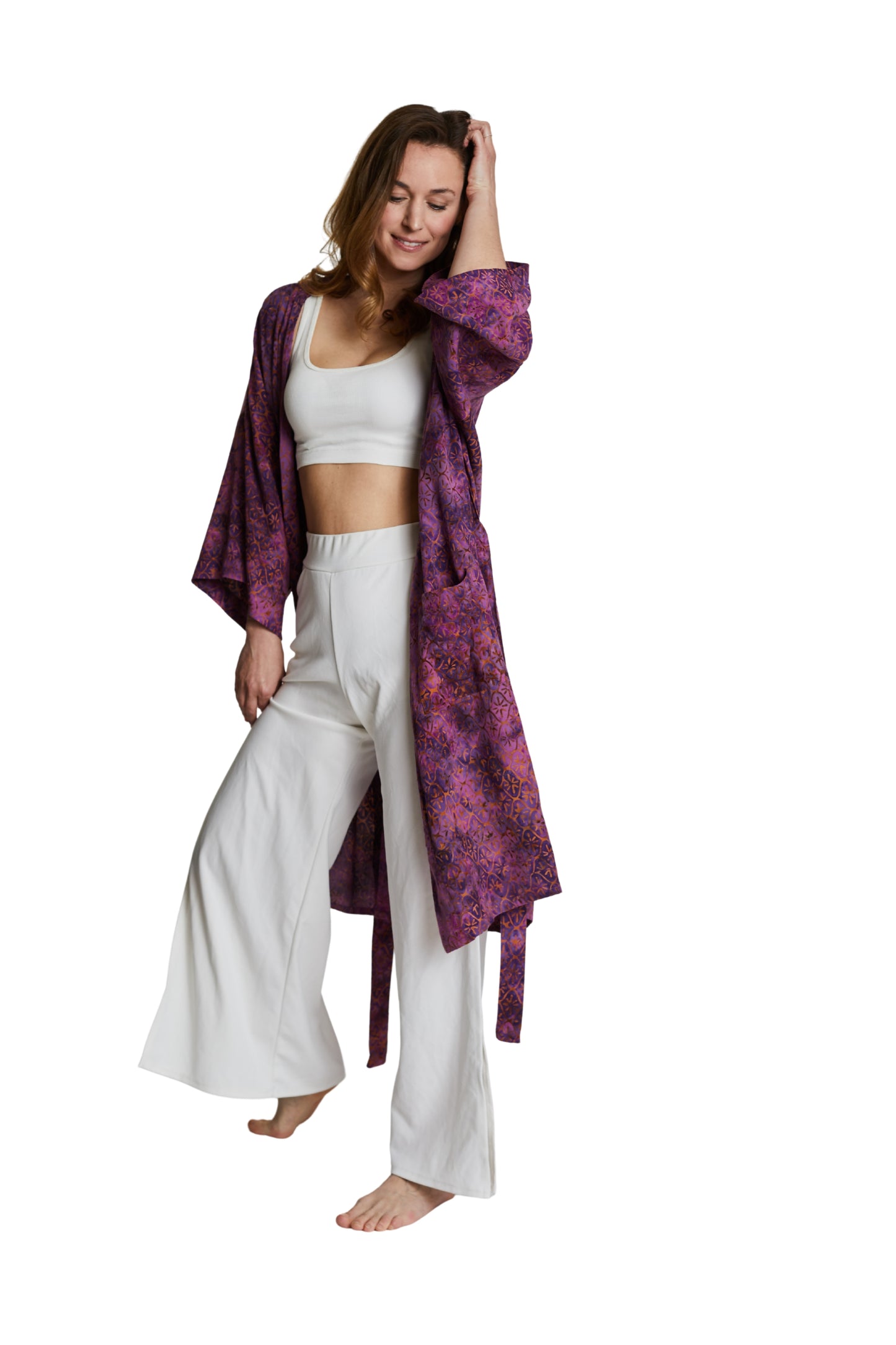 Long Purple-Gold handmade Kimono