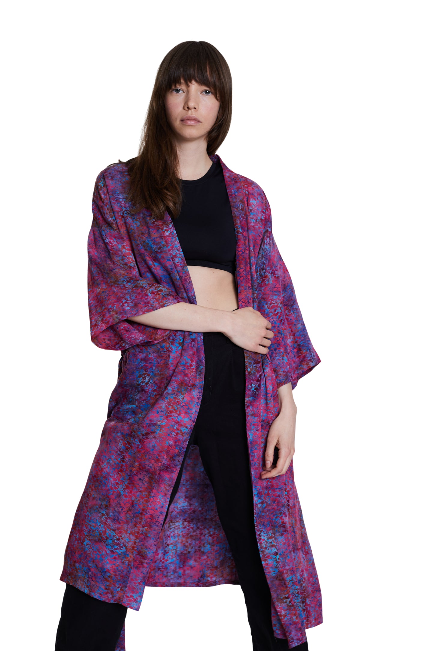 Long Mermaid-Pink-Blue handmade Kimono