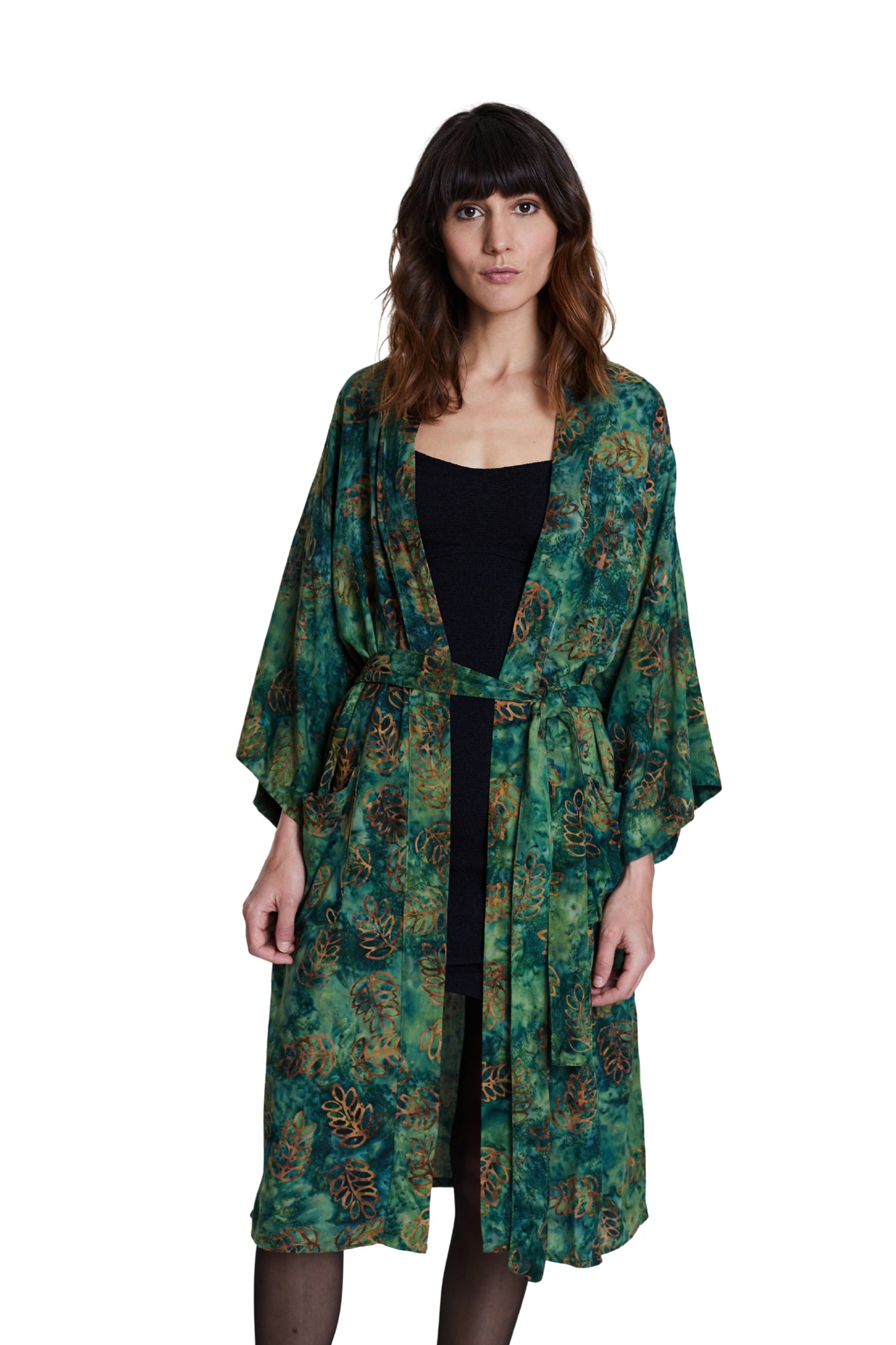 Long Green-Leaves handmade Kimono