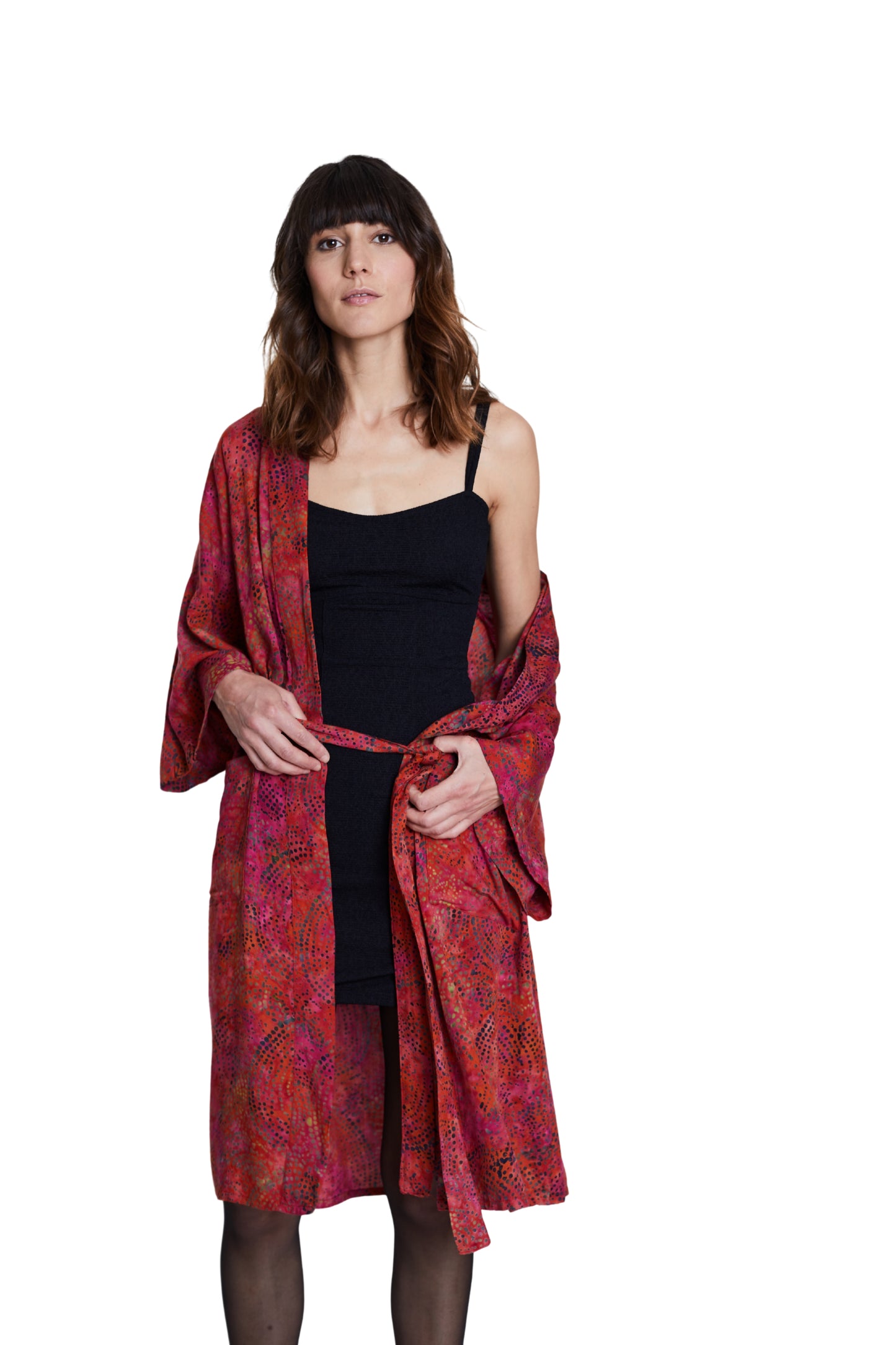 Long Cherry-Red handmade Kimono