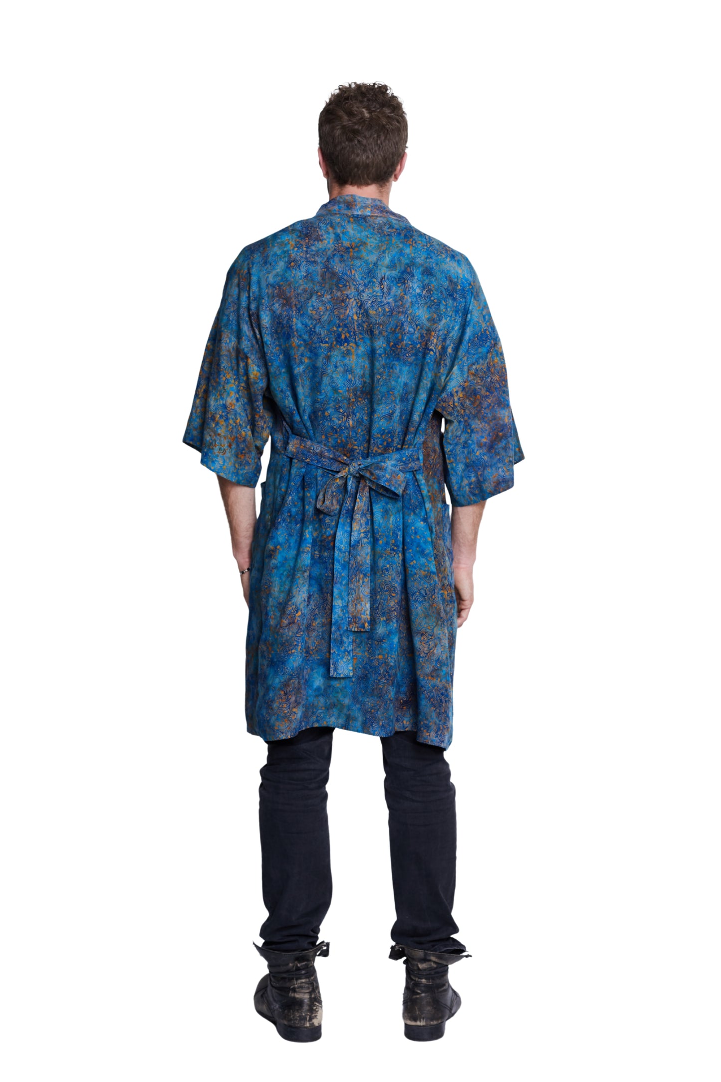 Long Blue-Orange-Waves handmade Kimono